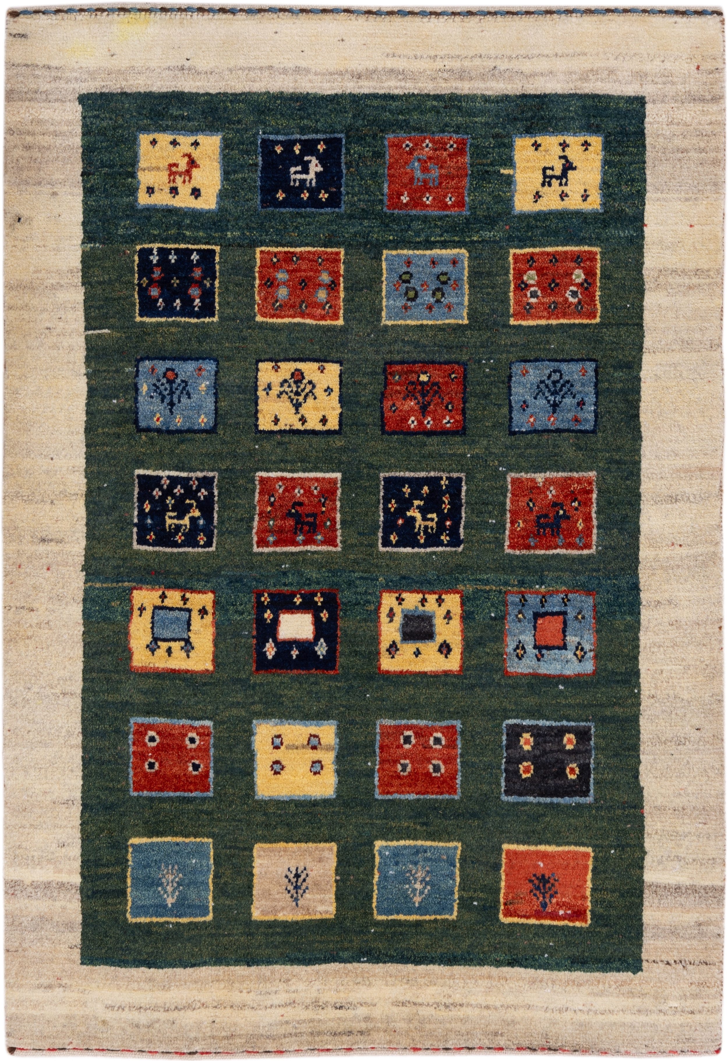 CABBEL Wollteppich Premium Perser Gabbeh Teppich Grün 81x116 cm, Rechteckig, Höhe: 20 mm, Handgeknüpftes Unikat aus 100% Wolle – langlebig und natürlich