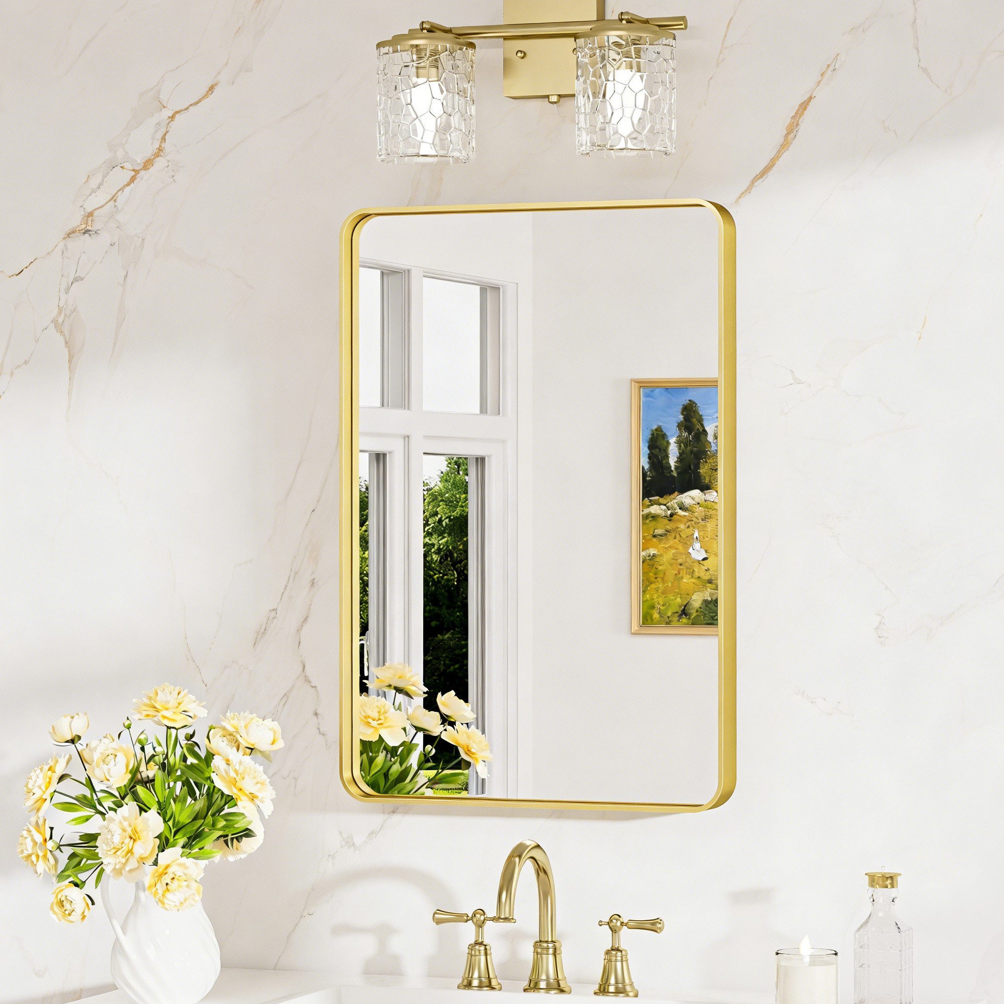 Keonjinn Wandspiegel Badezimmer Spiegel mit Metallrahmen, Gehärtetem Glas Badspiegel (Montage quer & hoch), Rechteckiger Spiegel für Badezimmer, Wohnzimmer, Schlafzimmer