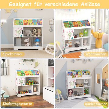 KOMFOTTEU Bücherregal, Kinderregal mit 3 offenen Ablagefächern & Türschrank