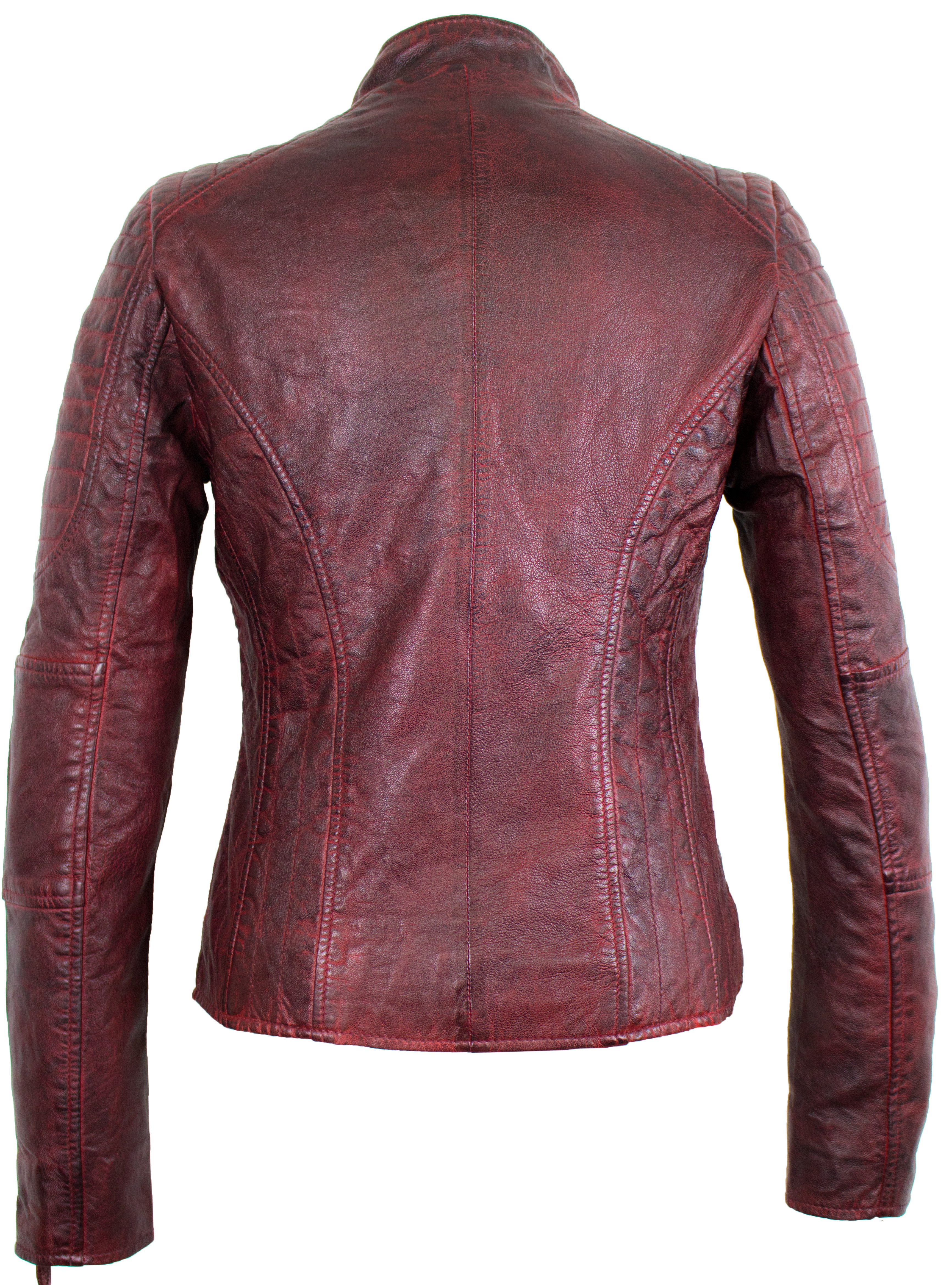 MDM Bikerjacke Damen Biker Lederjacke aus Lamm Nappa Leder Leichte Frauen Sommer Lederjacke
