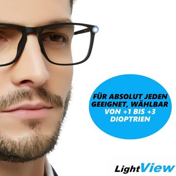 MAVURA Lesebrille LightView LED Lesebrille Lesehilfe Licht Unisex Leselicht, Brille mit Blaulichtfilter Schwarz 1 2 3 Dioptrien