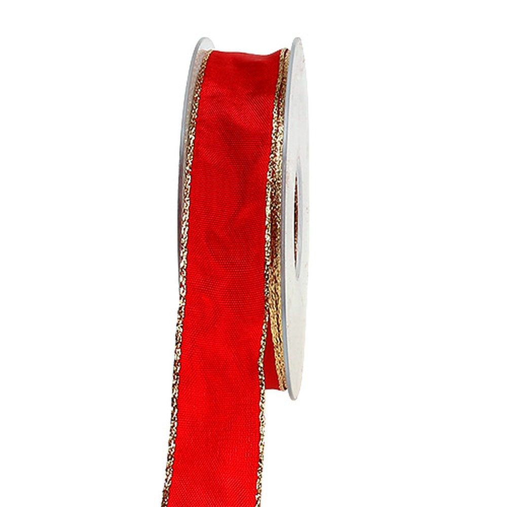 Dekoband Seidenband Rot Goldkante 25mm 25m Weihnachtsdeko Geschenkband