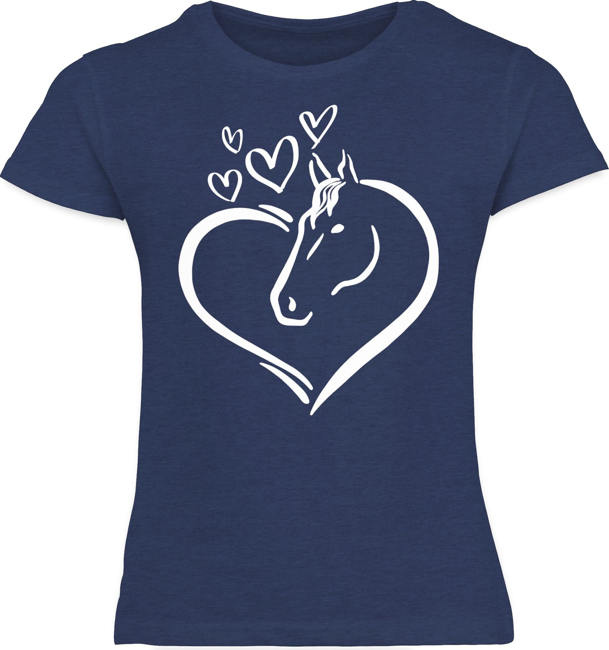 Shirtracer T-Shirt Pferdeportrait im Pferd Meliert Herz 2 Dunkelblau