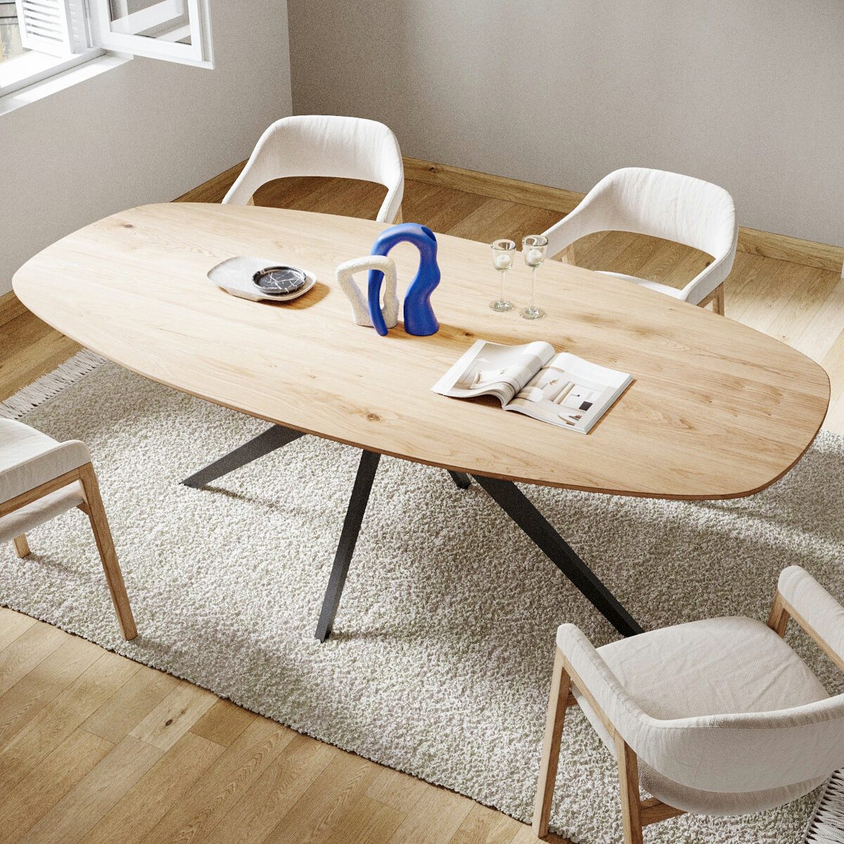 Rellgo Esstisch Oline, flexibler Küchentisch, dänischer Designertisch, ovaler Eichenholztisch, 160 x 90 cm