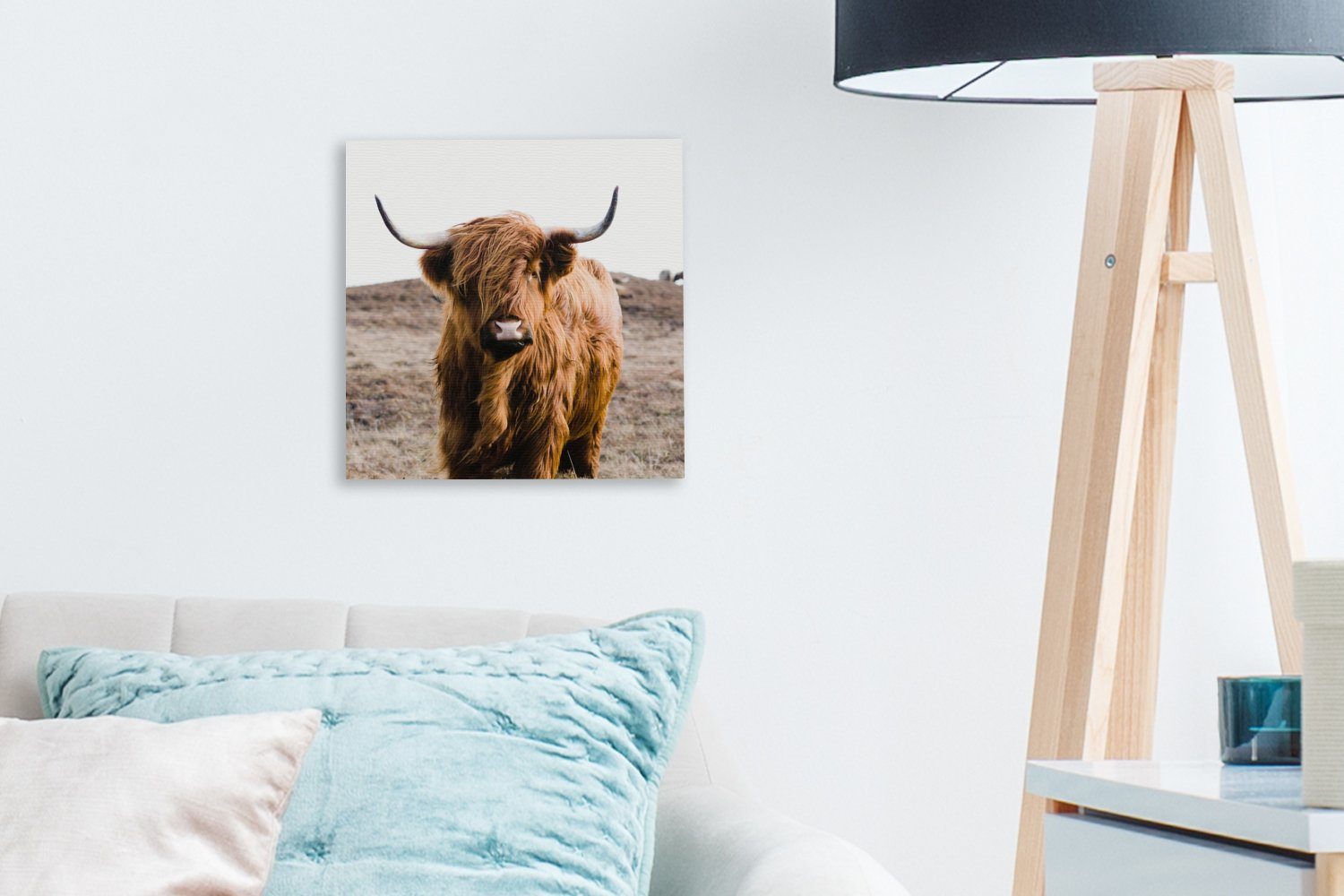 OneMillionCanvasses® Leinwandbild Schottische Highlander Leinwand Tiere Wohnzimmer - (1 - St), für Braun Kuh Natur, - - Landschaft - Schlafzimmer Bilder