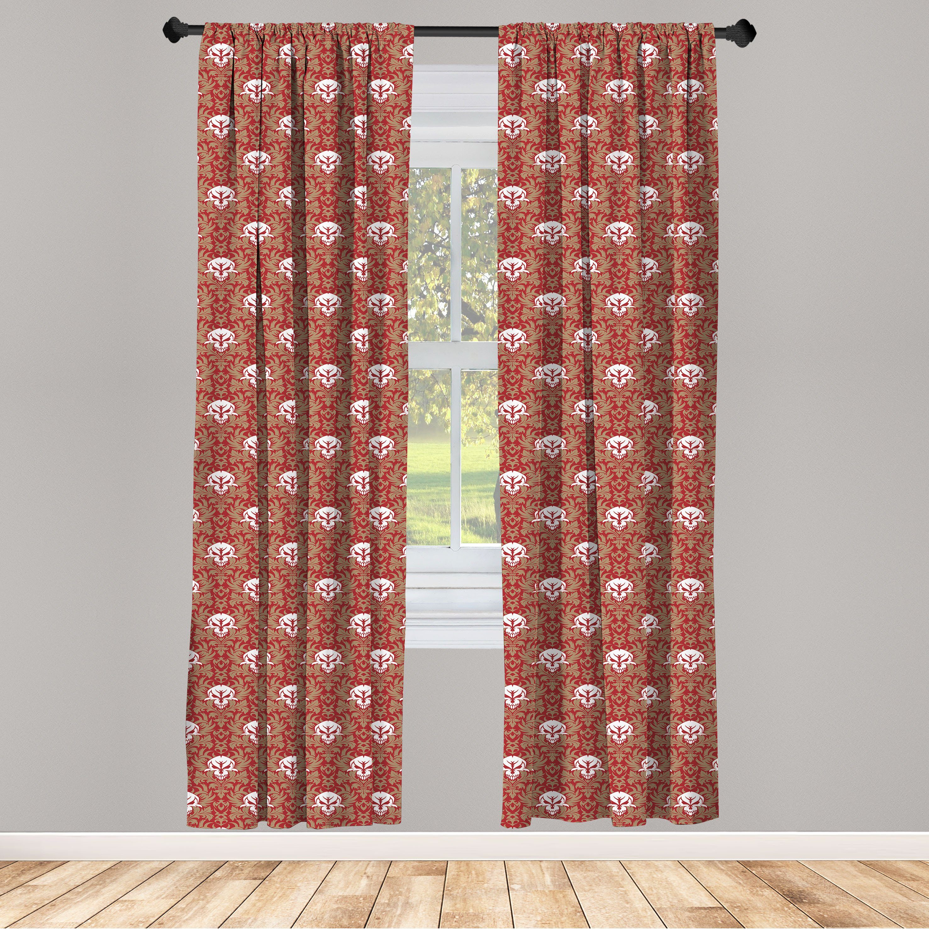 Gardine Vorhang für Wohnzimmer Schlafzimmer Dekor, Abakuhaus, Microfaser, gotisch Barock Floral Schädel