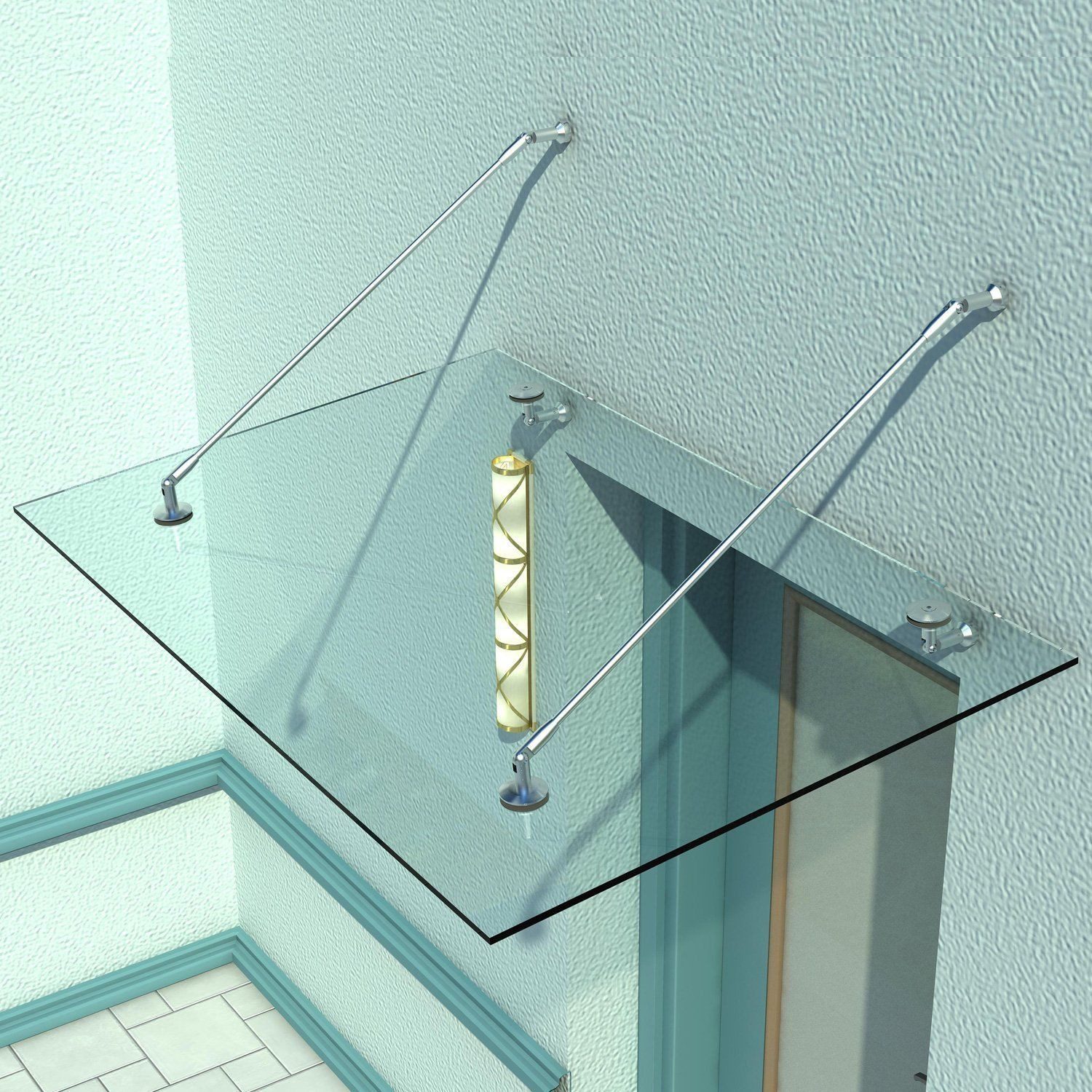 HOMCOM Pultvordach Vordach Glasvordach, Gehärtetem Glas, 304 Edelstahl Klarglas (Gehärtetem Glas, 1 St., 304 Edelstahl Klarglas), 150 x 90 cm
