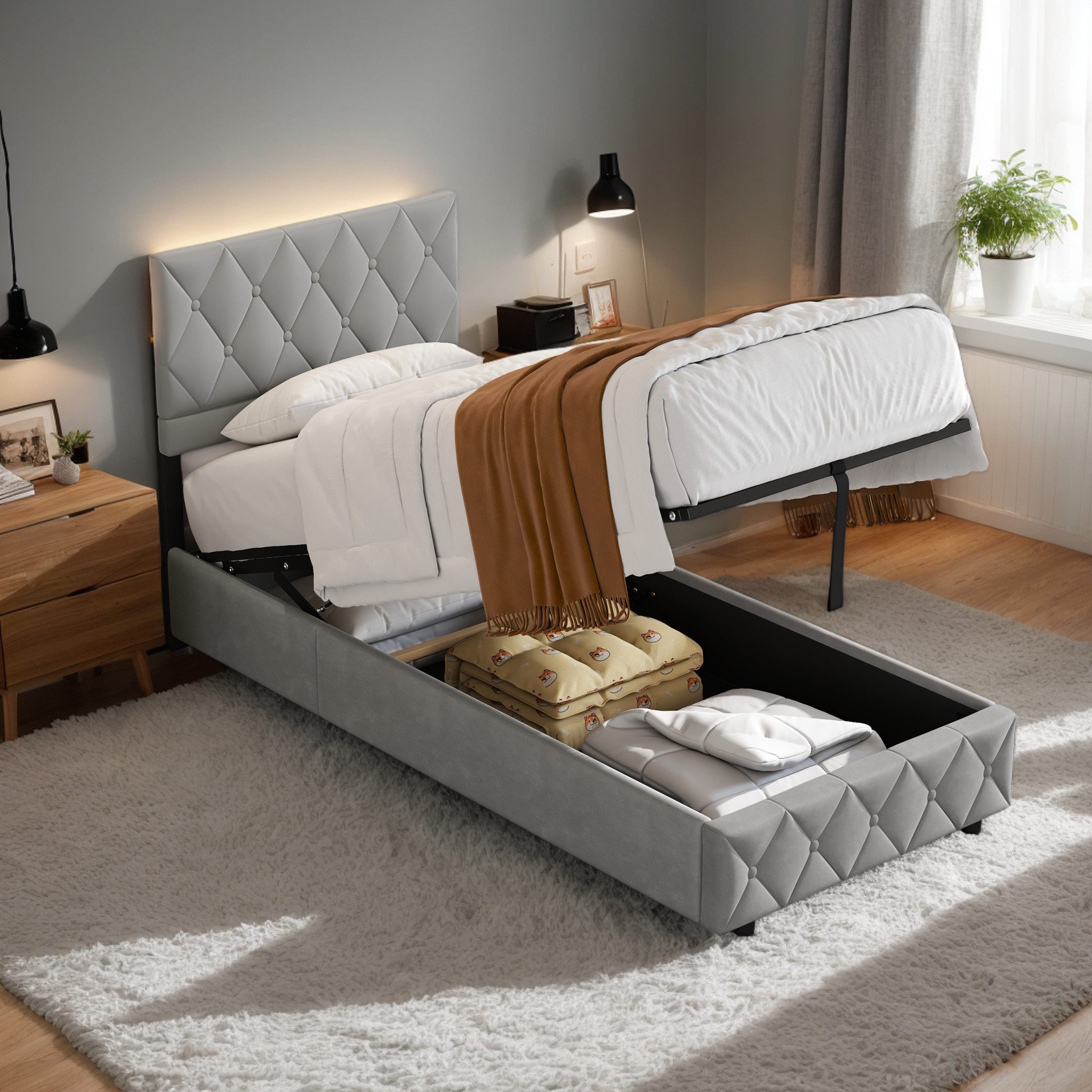 OKWISH Polsterbett Stauraumbett Funktionsbett (Ausgezeichnete Atmungsaktivi günstig online kaufen