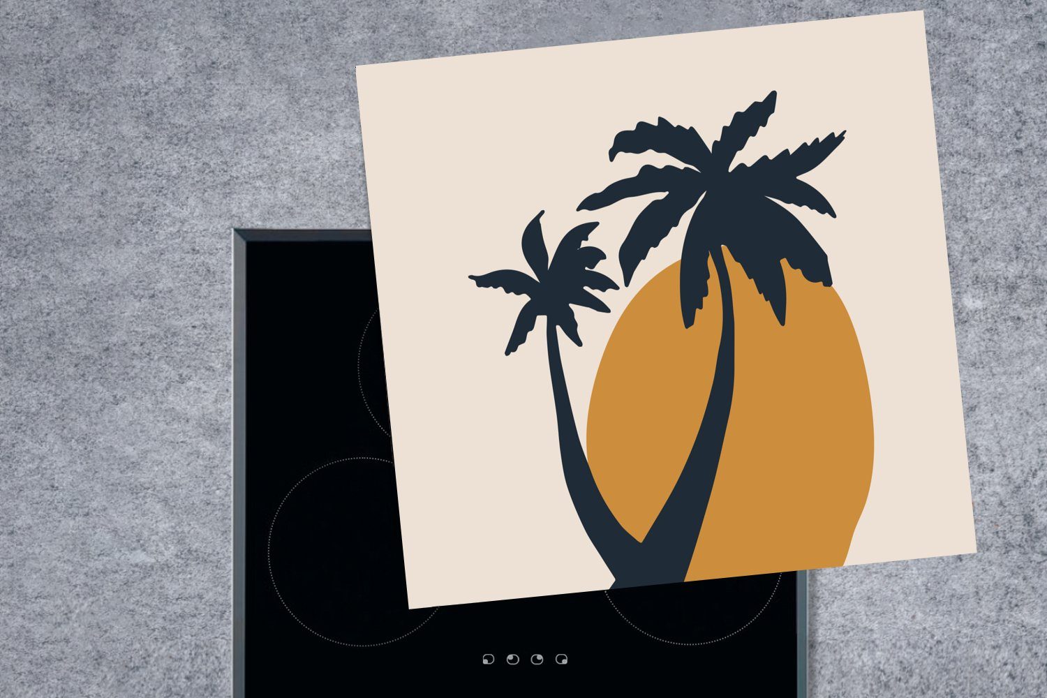 MuchoWow - - Orange, tlg), cm, küche Sonne 78x78 für - Vinyl, Ceranfeldabdeckung, Arbeitsplatte Palme Herdblende-/Abdeckplatte Pastell (1