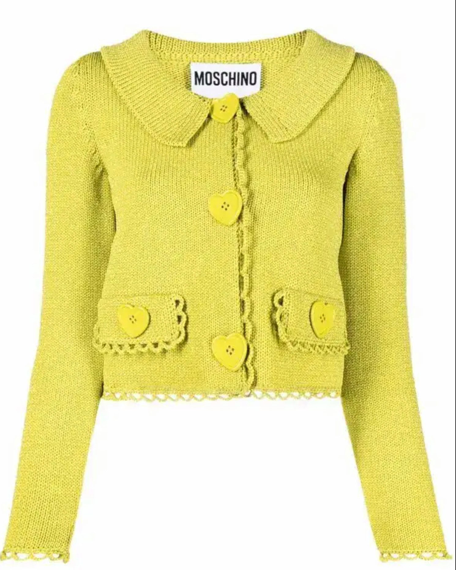Moschino Cardigan COUTURE Milano Strickjacke Herzknöpfe Scallop Hochwertige italienische Strickqualität mit leichtem Glanz