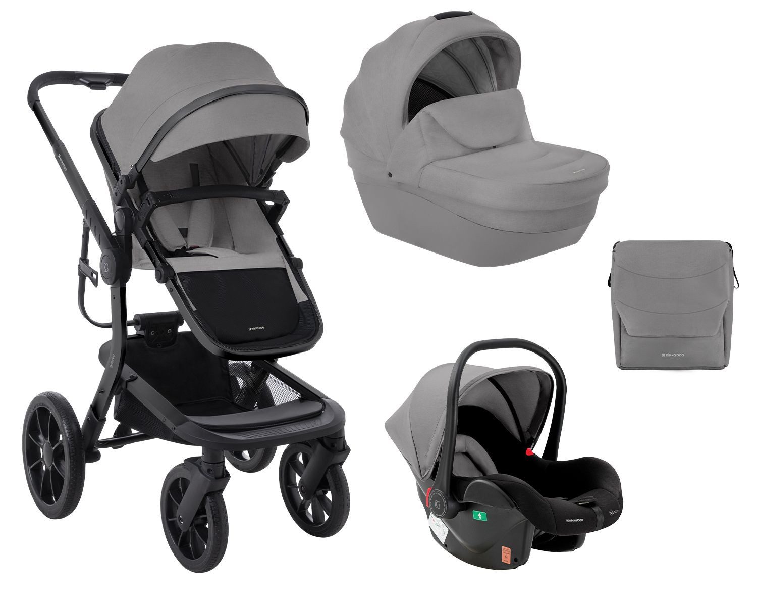 Kikkaboo Kombi-Kinderwagen Irene 3 in 1, Aluminium, i-Size, 5-Punkt-Gurt, 3-Punkt-Gurt, Babywanne, Babyschale