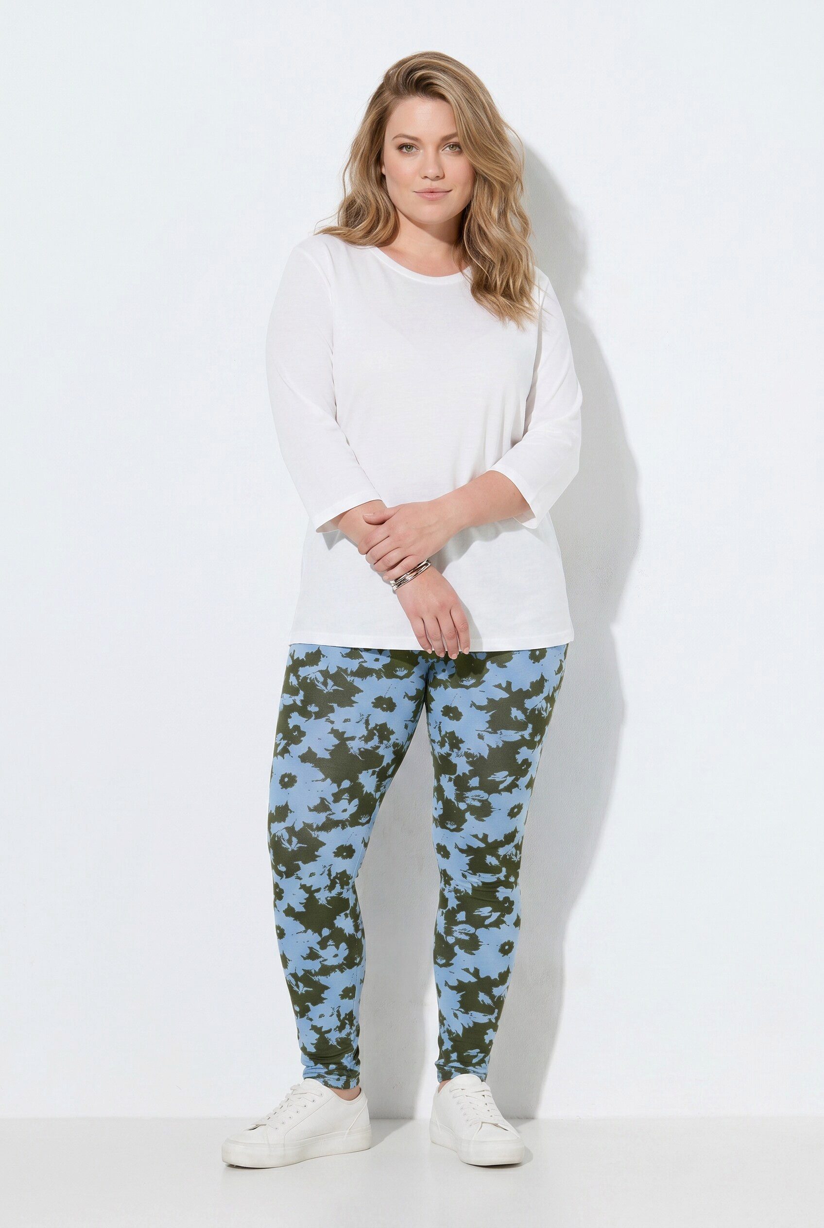 Ulla Popken Leggings Leggings Blüten Slim Elastikbund Biobaumwolle
