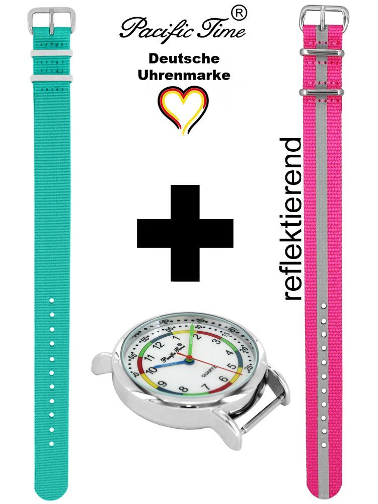 Kinder Wechselarmband, Pacific Armbanduhr Match Quarzuhr - und Design Mix und First Versand Set pink Gratis türkis Lernuhr Time Reflektor