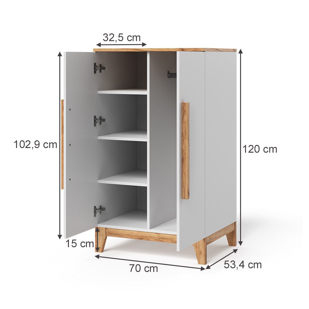 VitaliSpa® Kleiderschrank Malia, Weiß/Artisan, 70 x 120 cm günstig online kaufen
