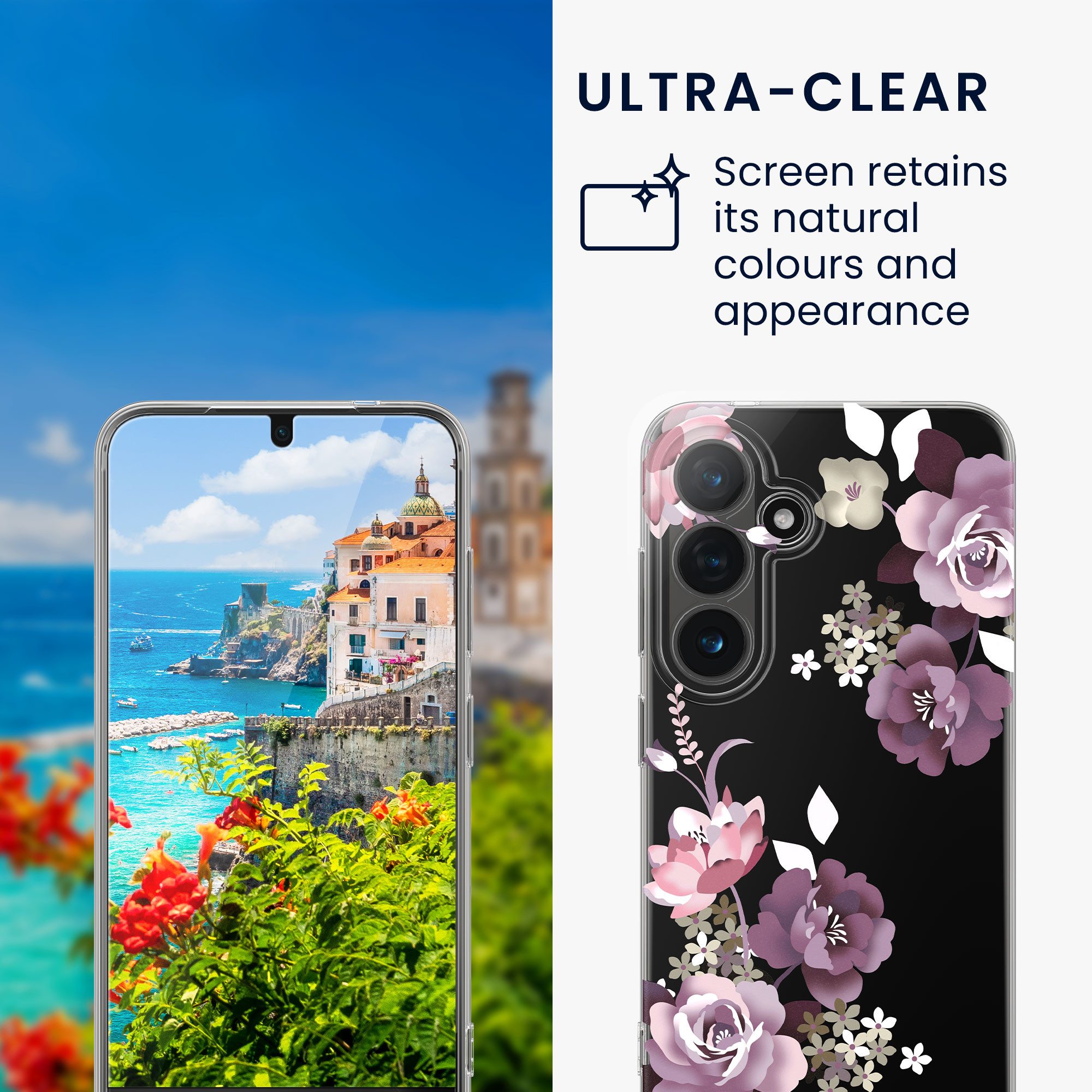 kwmobile Smartphone-Hülle Hülle für Samsung Galaxy S26 Handyhülle - Silikon, Case mit Schutzfolie Blumenblüten und Rosen Design – Bild 5 von 5