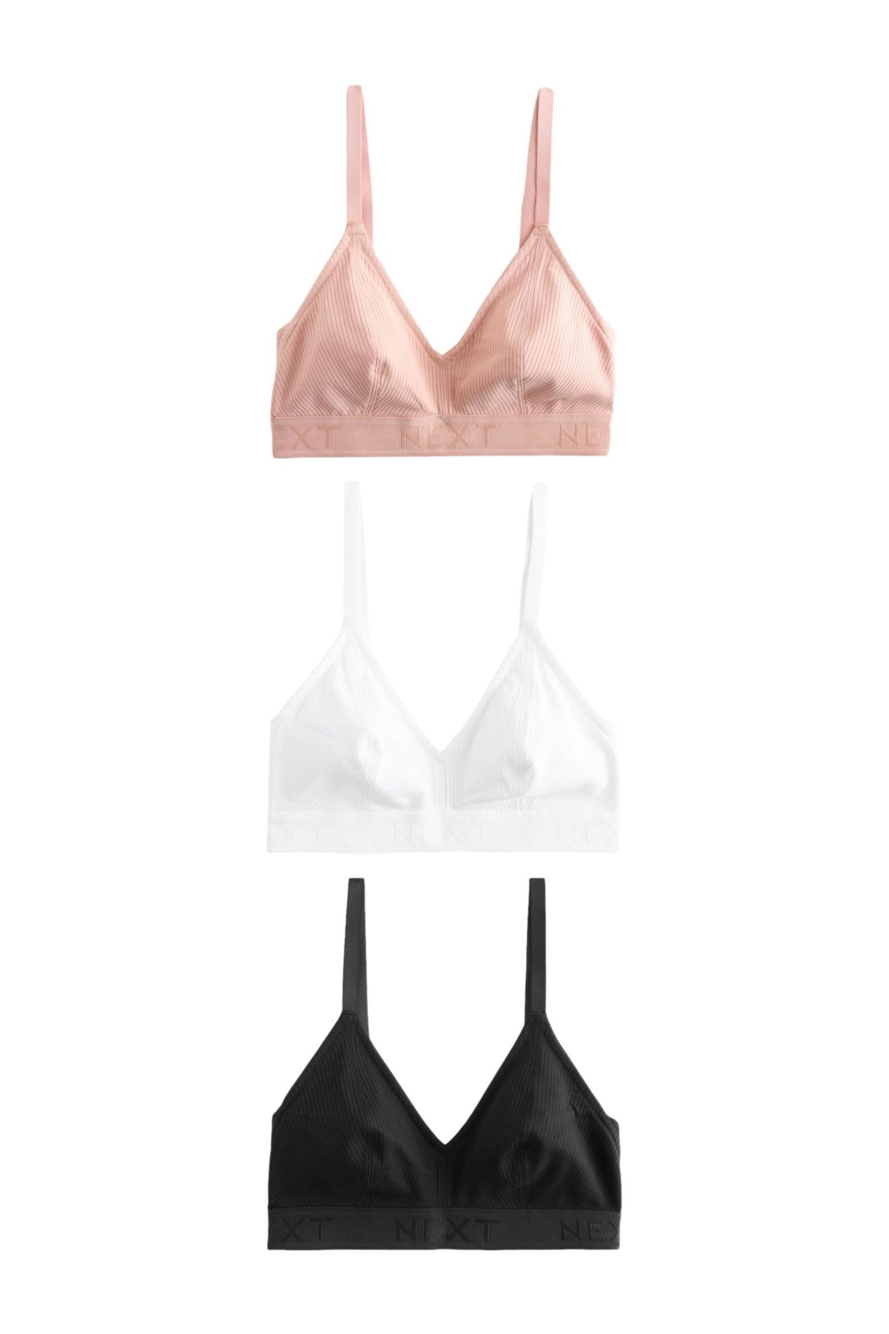 Set: Bralette-BH 3er-Pack Gerippte BHs mit Logo ohne Bügel, DD+