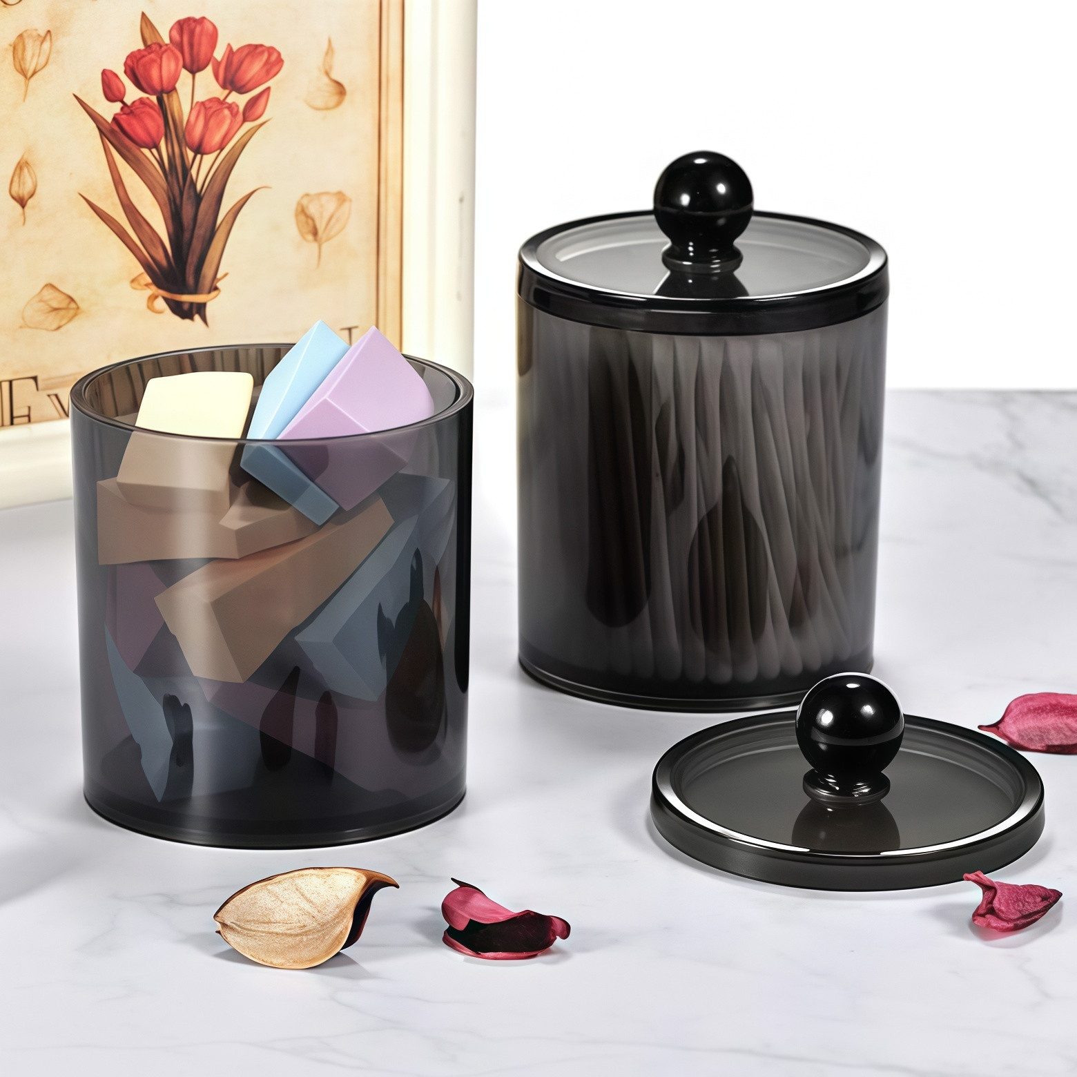 FOUORTUNATE-BEE Wattestäbchenspender Kosmetik-Organizer mit 3 Wattestäbchen-Boxen, transparent schwarz, (3-tlg), Praktische Aufbewahrungsbox für Kosmetik und Badzubehör