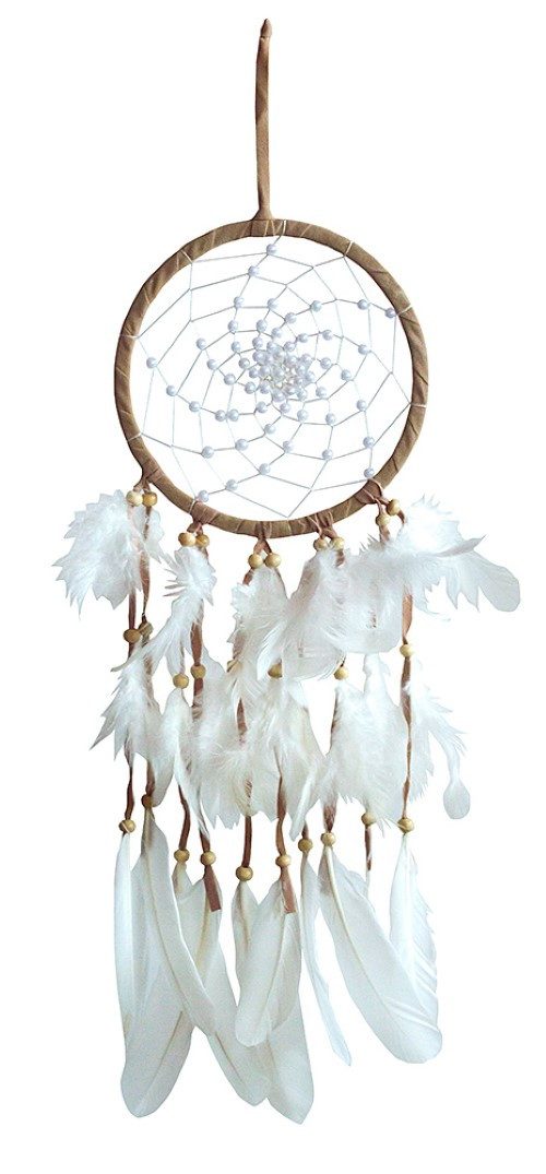 Saraswati Ловец снов Ловец снов "White Swirl" Leder braun mit weissen Perlen, 16x55cm
