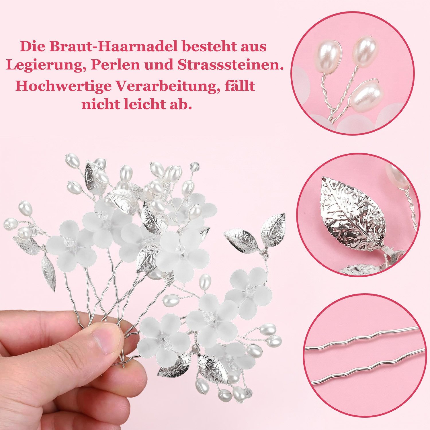 MOPUEA Haarnadeln 5-St Blume Haarschmuck Braut Hochzeit Haarnadeln, 5-tlg., Robuste Materialien und langlebige Qualität, Hochwertiges 5er Set für besondere Anlässe
