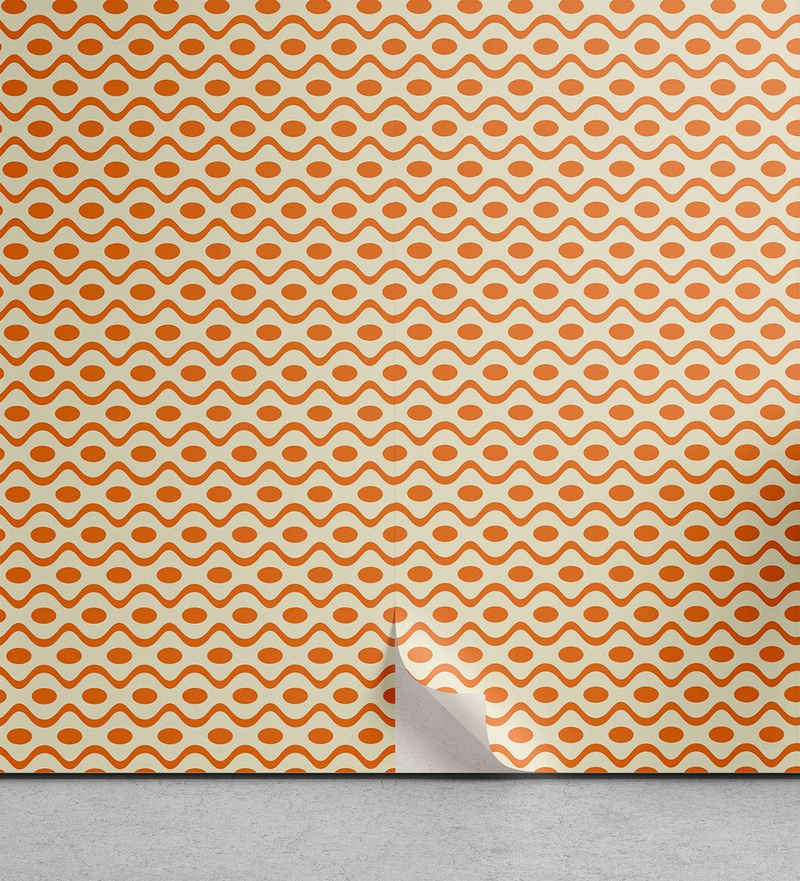 Abakuhaus Vinyltapete selbstklebendes Wohnzimmer Küchenakzent, Jahrgang Wellenförmige Elliptic Muster