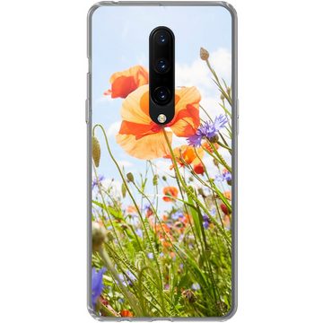 MuchoWow Handyhülle Blumen - Mohn - Frühling - Natur - Rot - Blau, Phone Case, Handyhülle OnePlus 7 Pro, Silikon, Schutzhülle