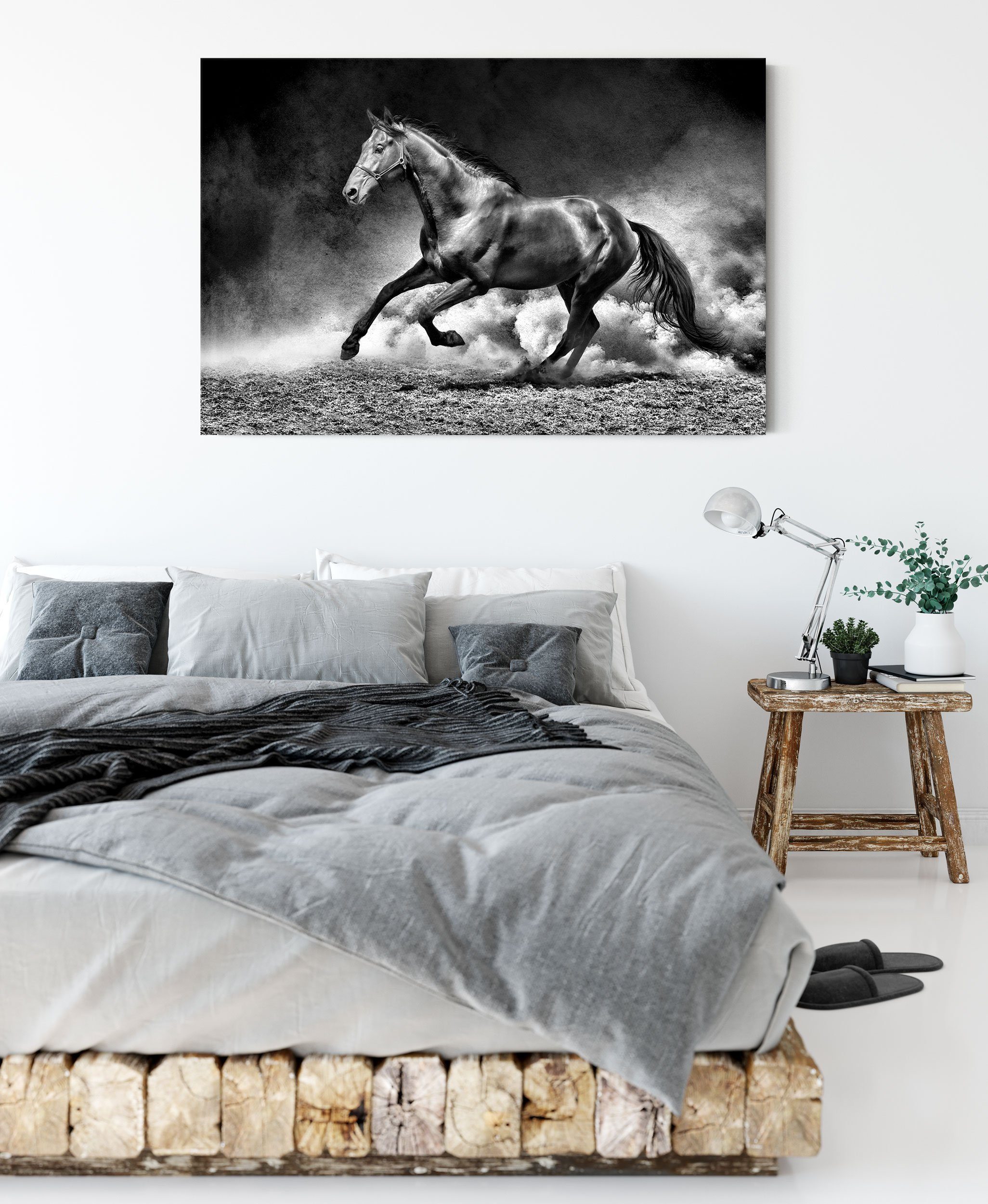 Leinwandbild Pferd, bespannt, inkl. (1 Leinwandbild Zackenaufhänger Pixxprint St), Sonnenuntergang, fertig Sonnenuntergang, Pferd,