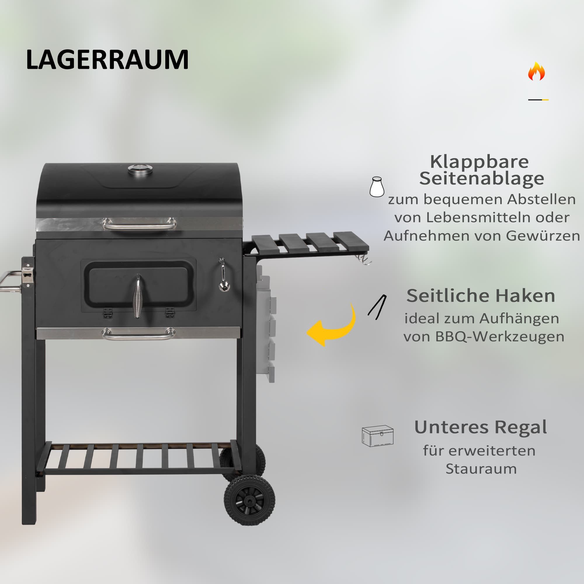 autolock Standgrill Grillwagen Holzkohlegrill BBQ Standgrill Edelstahl,113x65x108cm