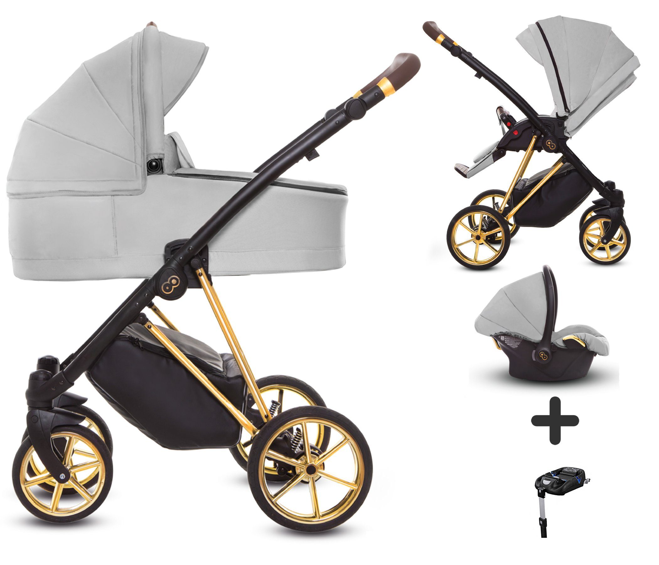 TPFLiving Kombi-Kinderwagen 4 in 1 Musse Ultra, Baby Buggy Babywanne Autositz Isofix Basis, großes Zubehör-Set Kinderwagen 4 in 1 Stoff Zen, Gestell Gold