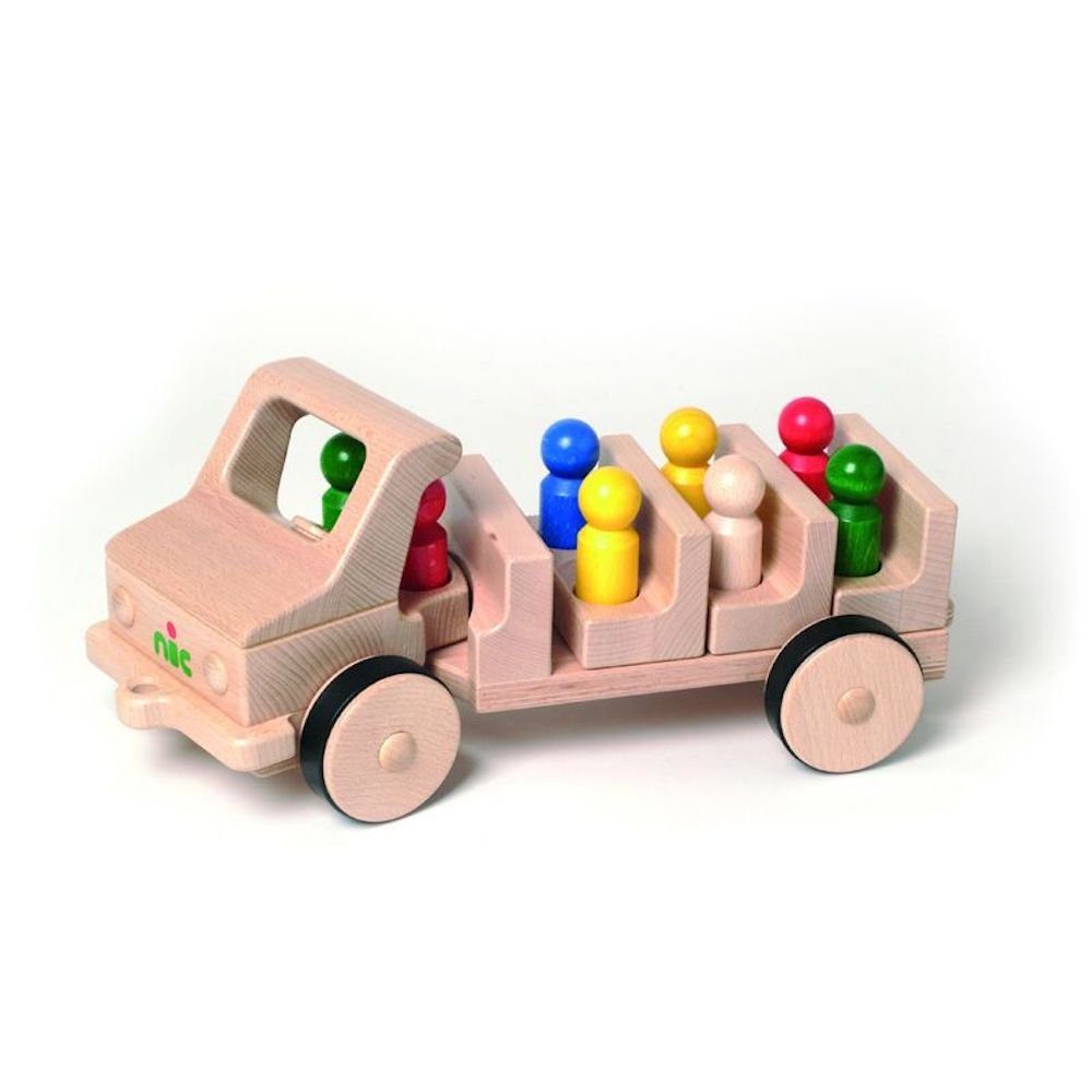 Nic Spielzeug-Bus Creamobil Omnibus Holz-Omnibus mit 8 Männchen, (Set, 9-tlg., Set), Made in Germany