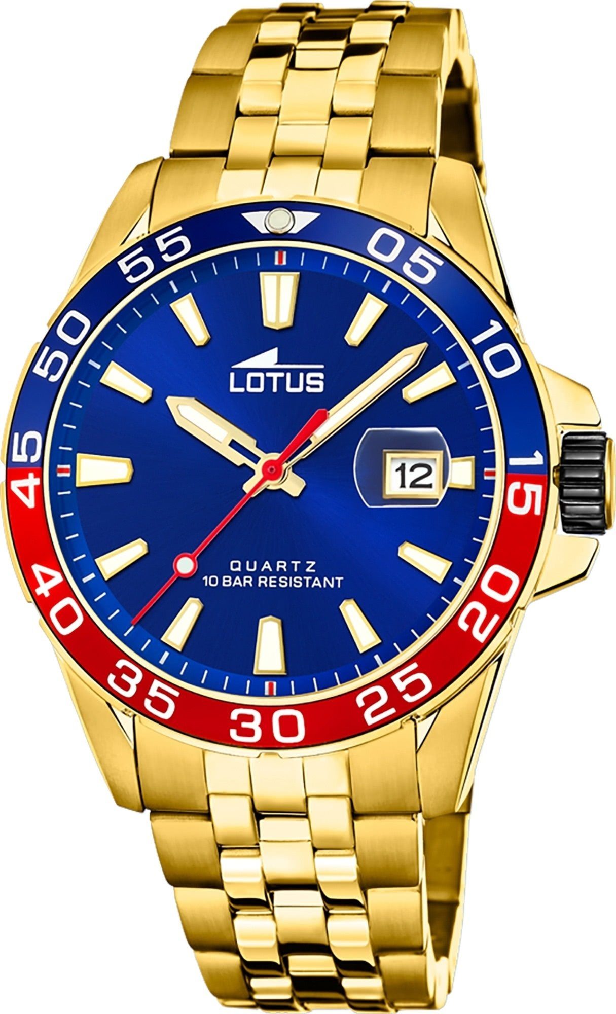 Lotus Quarzuhr Lotus Herren Armbanduhr Sport 18770/3, Herrenuhr rund, groß (ca. 44mm) Edelstahlarmband gold