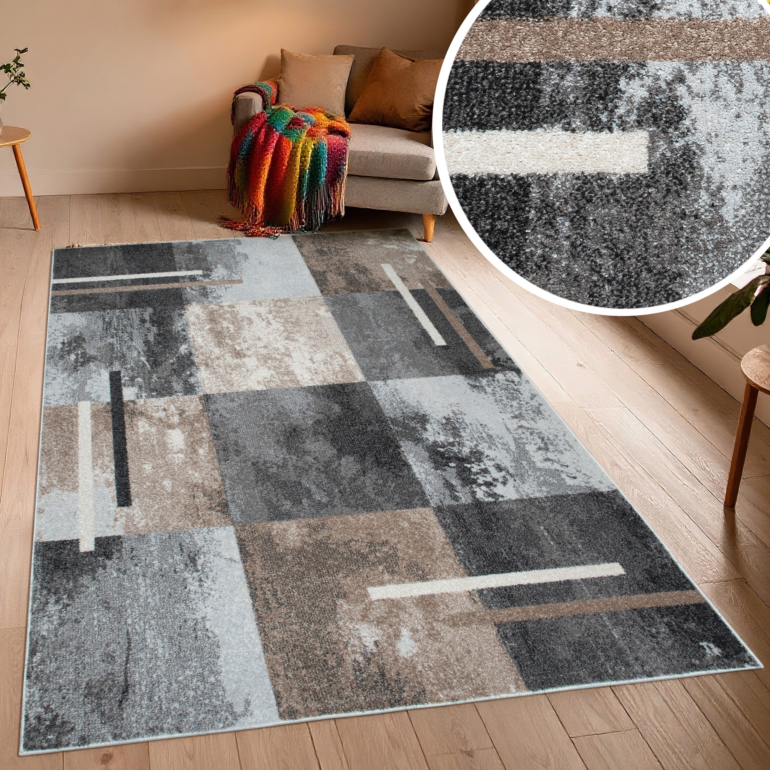 OTTO home Teppich Cube, Karo Muster mit 3D-Design, rechteckig, Höhe: 9 mm, Kasten, geometrisch, Patchwork, Wohnzimmer, Schlafzimmer