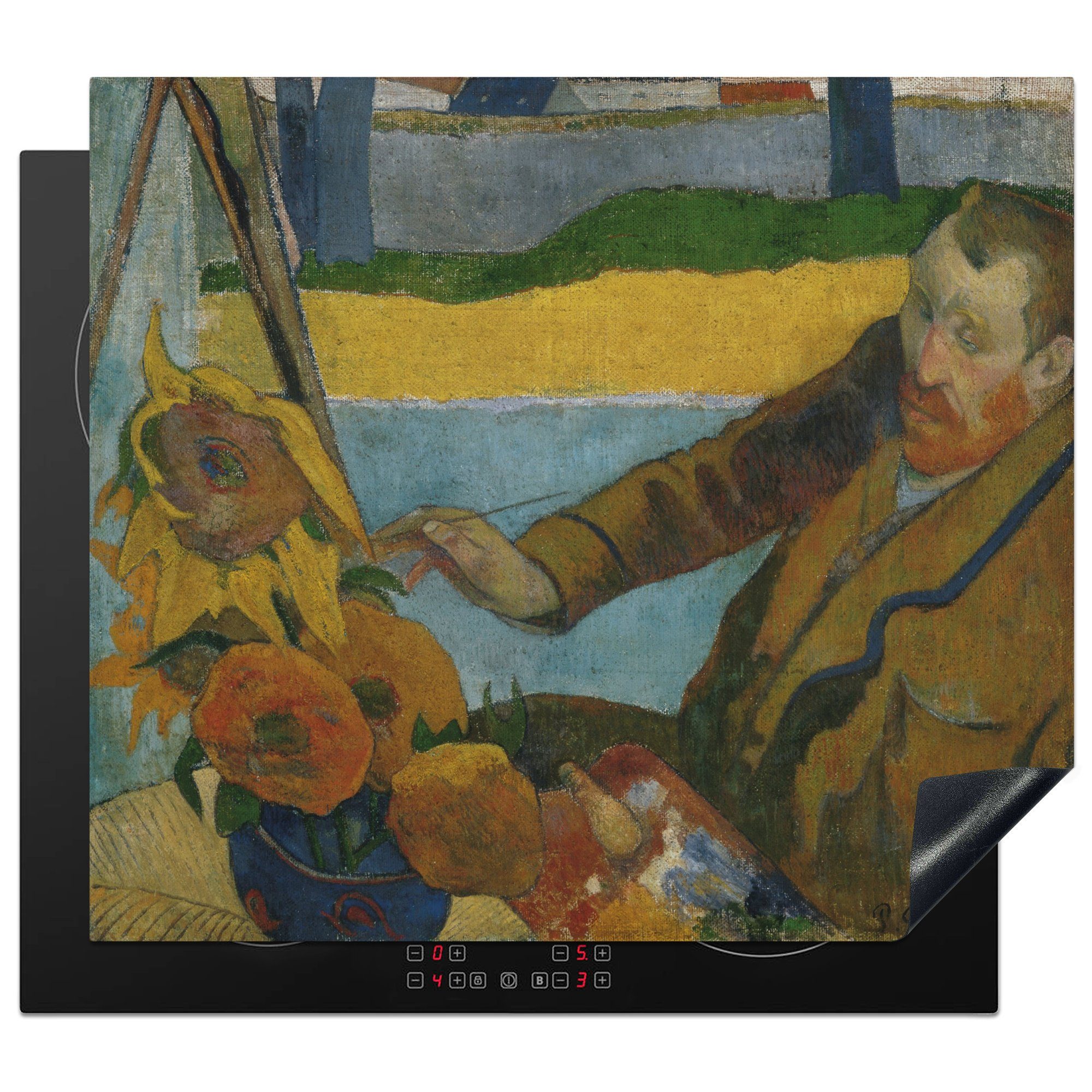 MuchoWow Herdblende-/Abdeckplatte Vincent van Gogh malt Sonnenblumen - Gemälde von Paul Gauguin, Vinyl, (1 tlg), 60x52 cm, Mobile Arbeitsfläche nutzbar, Ceranfeldabdeckung