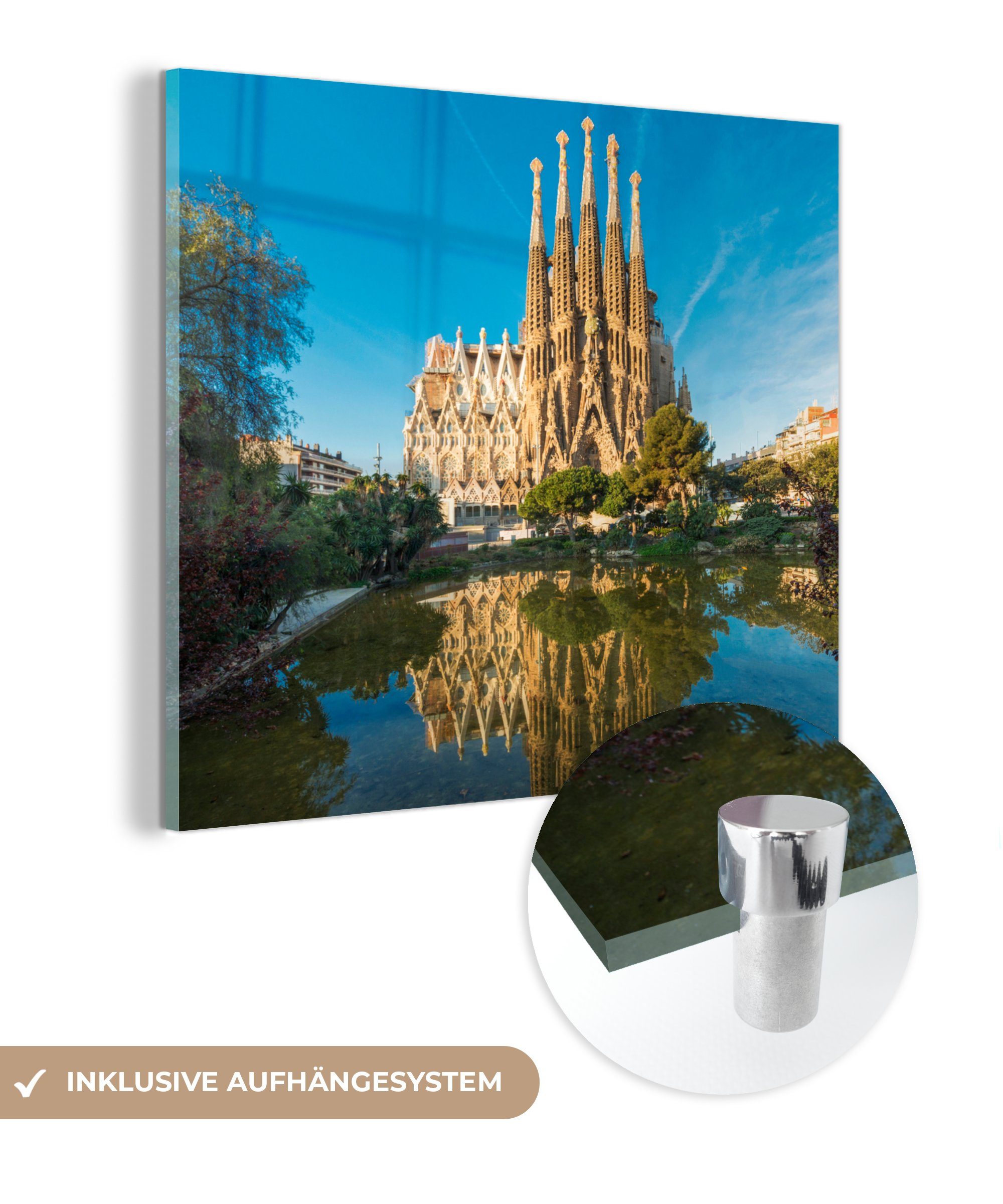MuchoWow Acrylglasbild Sagrada Familia an einem Nachmittag in Barcelona, (1 St), Glasbilder - Bilder auf Glas Wandbild - Foto auf Glas - Wanddekoration