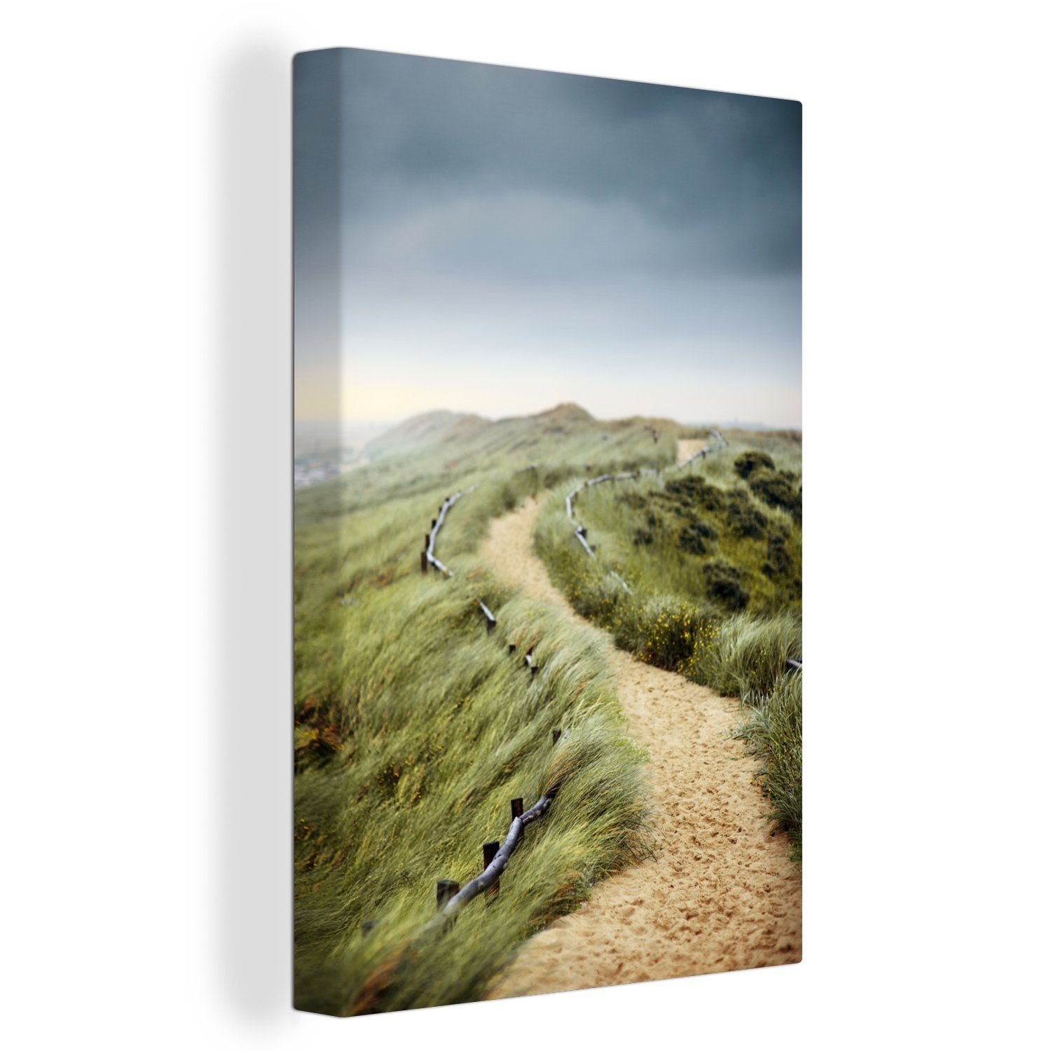 OneMillionCanvasses® Leinwandbild Sandweg und Dünen in den Niederlanden an einem stürmischen Tag, (1 St), Leinwandbild fertig bespannt inkl. Zackenaufhänger, Gemälde, 20x30 cm