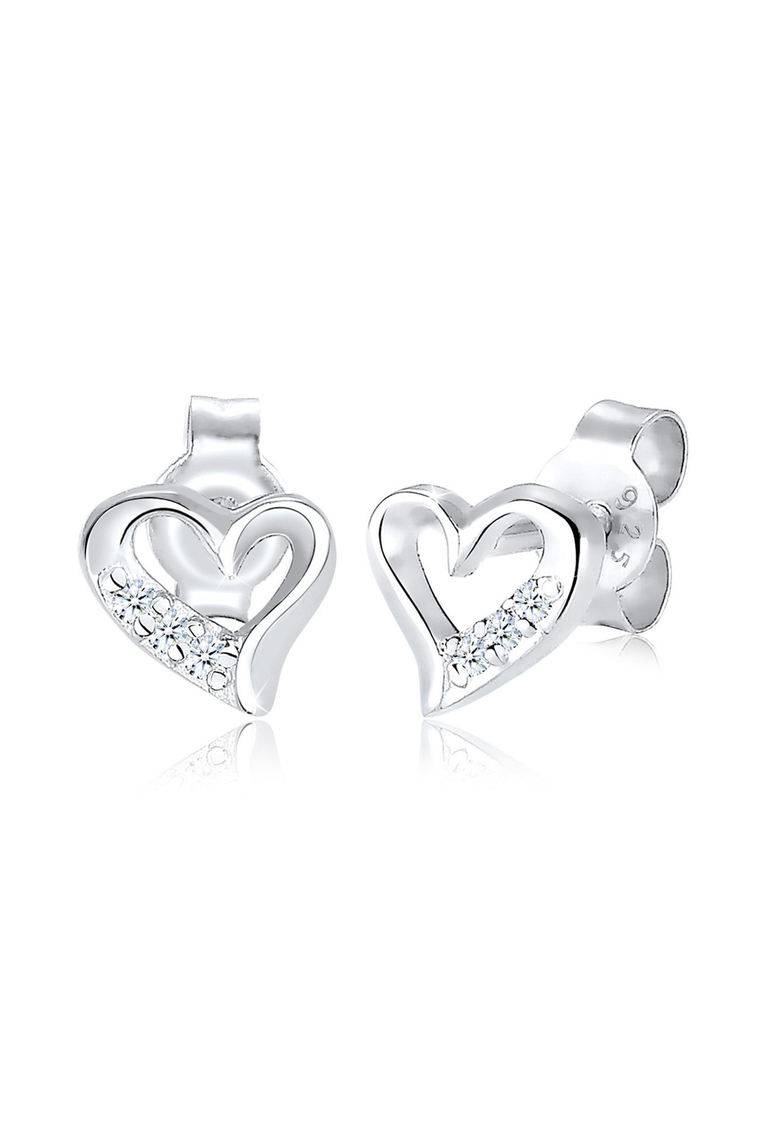 Paar Ohrstecker Ohrstecker Herz Diamant Weiß (0.03 ct) 925 Sterling Silber