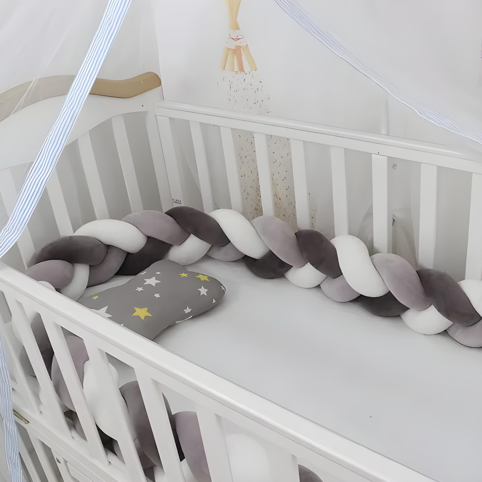 Norvéa Home Nestchenschlange Bettschlange geflochten, Baby Nest, Bettumrandung Baby Bett, 2m, Babynest engmaschig geflochten, Nestchenschlange für Ihr Babybett