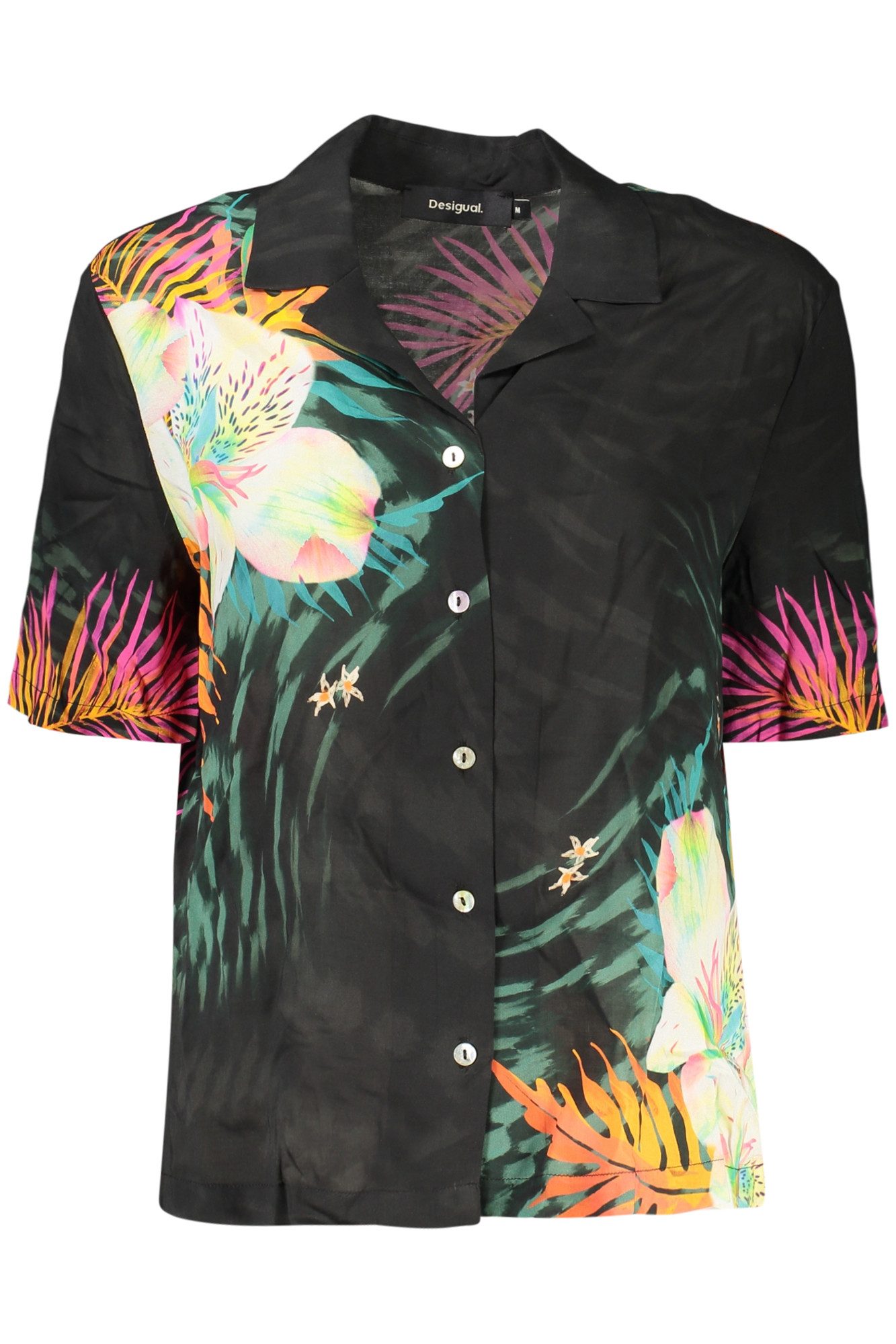 Desigual Blusenshirt Stylisches Damen Kurzarmhemd in Schwarz mit Muster