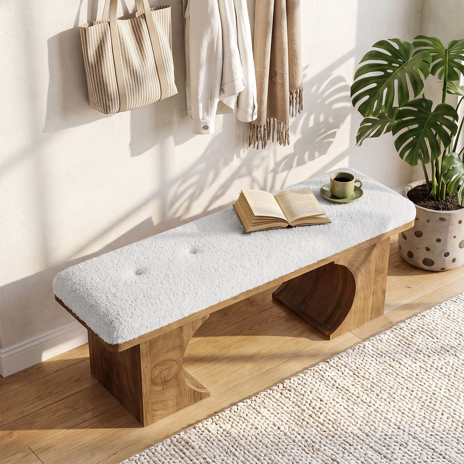 Tribesigns Sitzbank Gepolsterte Sitzbank 120 cm, Moderne Schuhbank mit weichem Kissen – Bild 5 von 5