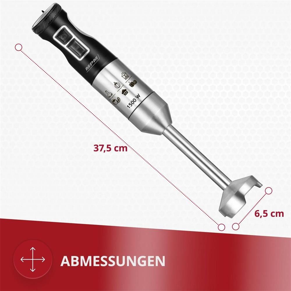 MPM Stabmixer MPM MBL-34M Stabmixer-Set 1500 W mit 9 Stufen, 9 Geschwindigkeitsstufen, Turbo-Funktion, Edelstahl-Mixfuß – Bild 2 von 5