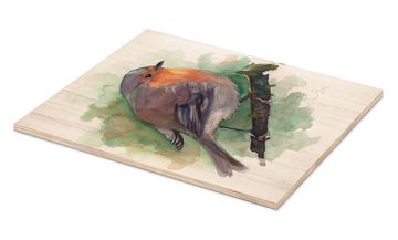 Posterlounge Holzbild Verbrugge Watercolor, Rotkehlchen, Malerei