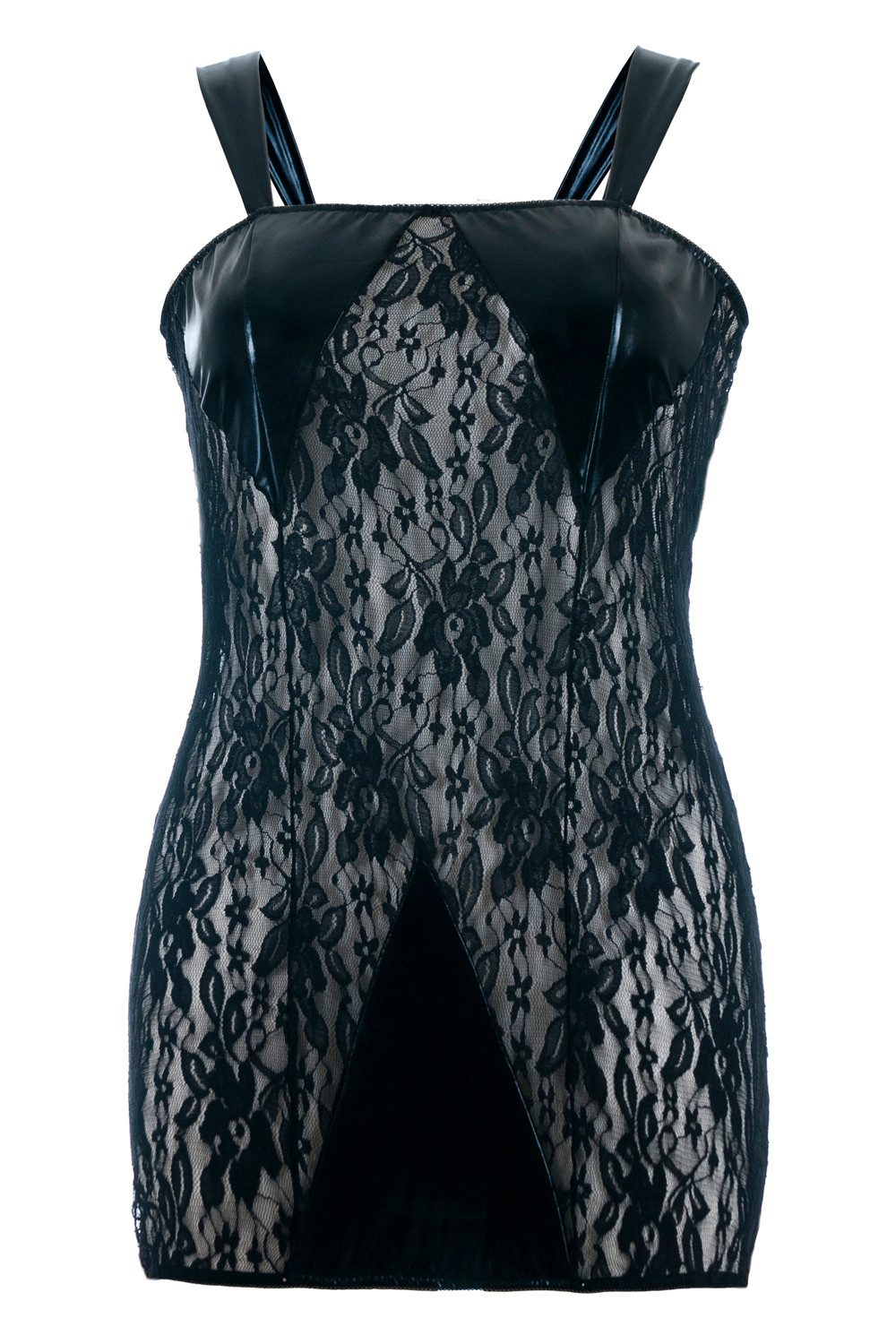 Andalea Set: Dekolleté-BH Schwarzes Wetlook Chemise transparent mit Spitze Damen Negligee XXL Pl