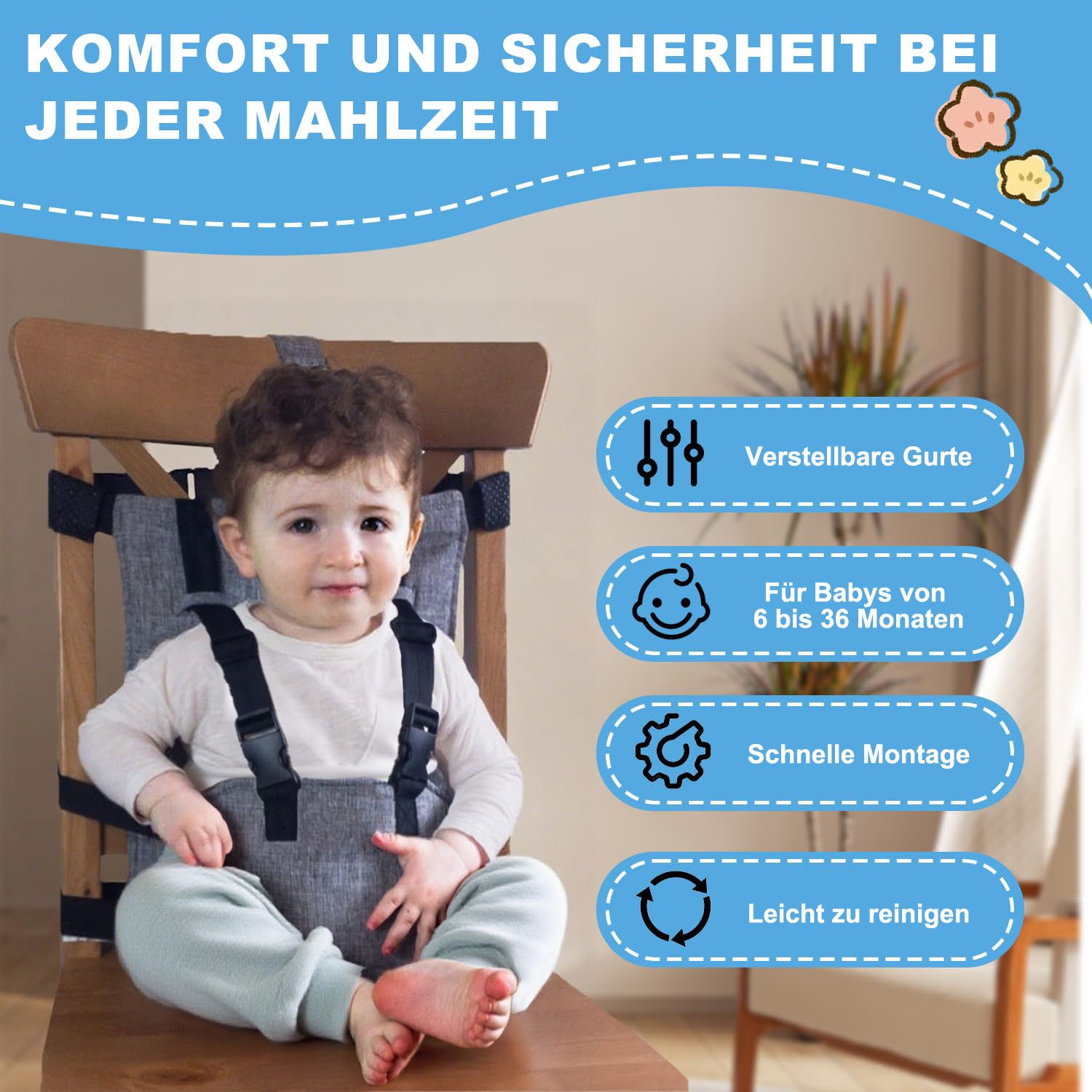 AIMAX Reise Hochstuhl Schutzgurt Tragbare Sitzgurt für Baby Klappbarer Hochstuhl-Gurt, Hochstuhl Baby Sitzstuhl Schutzgurt mit Verstellbare