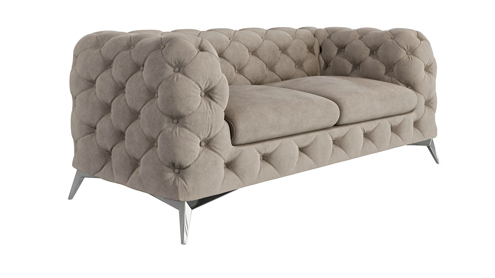 S-Style Möbel 2-Sitzer Chesterfield Kalina mit Füßen, Wellenfederung Silber Metall mit Sofa Creme Dunkle