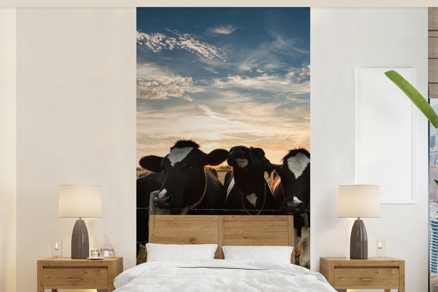 MuchoWow Fototapete Tiere - Kuh, Matt, bedruckt, (2 St), Vliestapete für Wohnzimmer Schlafzimmer Küche, Fototapete
