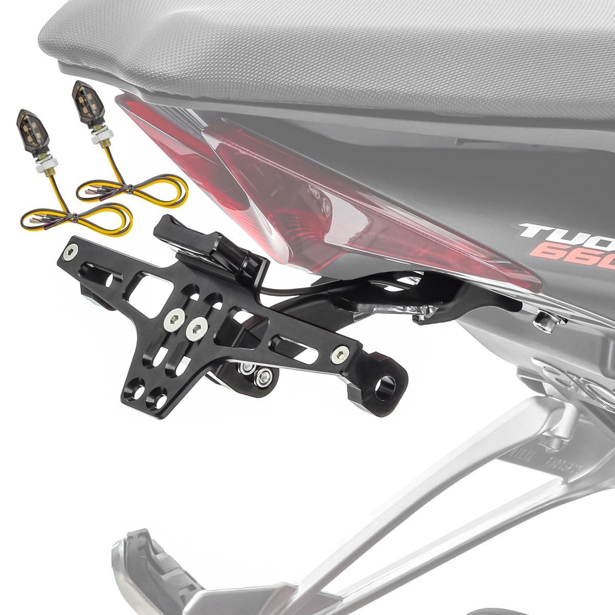 Lumitecs Kennzeichenhalter Set LED Blinker Motorrad KP8 mit E-Prüfzeichen + Kennzeichenhalter NH2