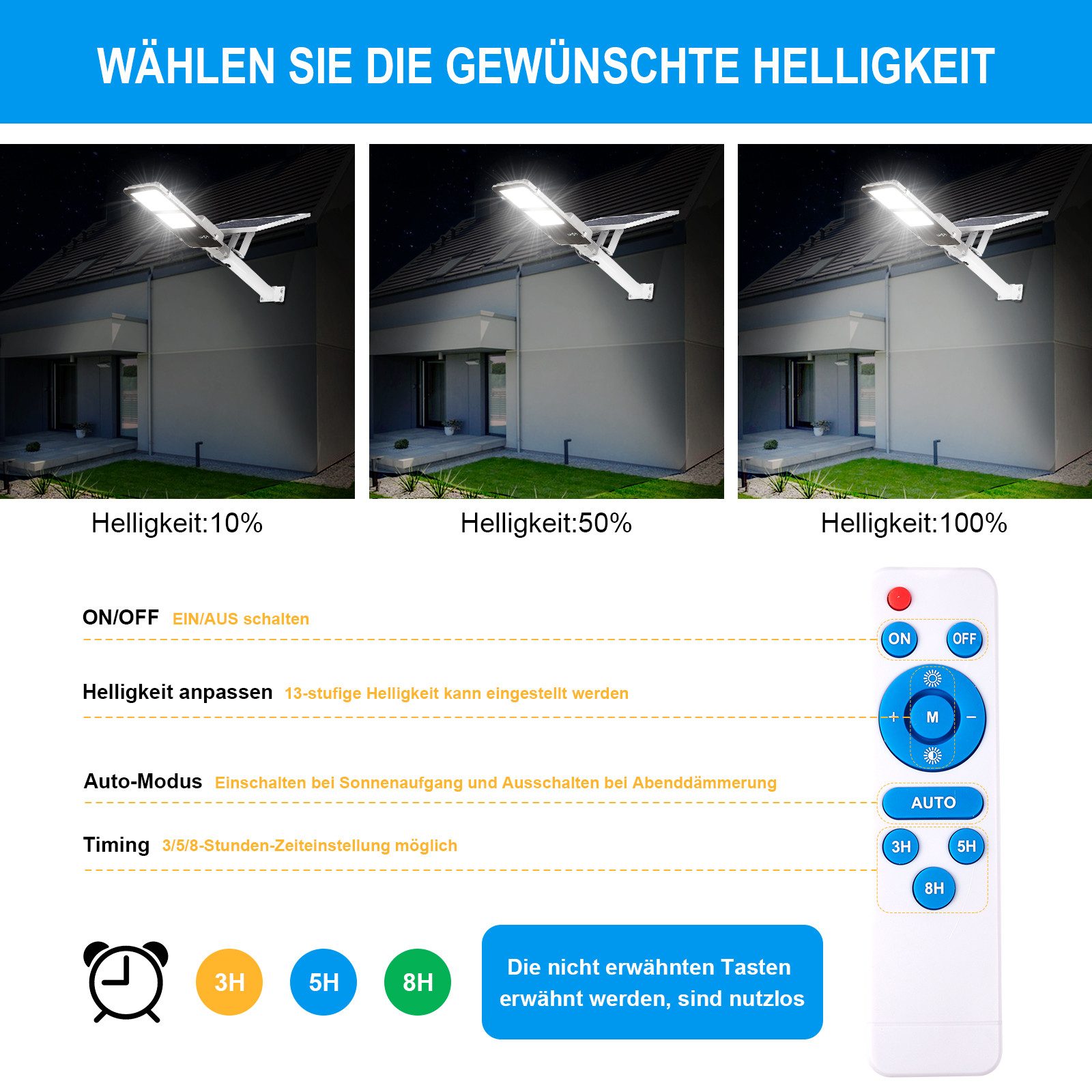 LMaxhome LED Solarleuchte Straßenlaterne Tageslichtweiß mit Fernbedienung Wasserdicht für Garten, 233 LEDs, LED fest integriert, 6500K 805LEDs Solarlampen LED f – Bild 5 von 5