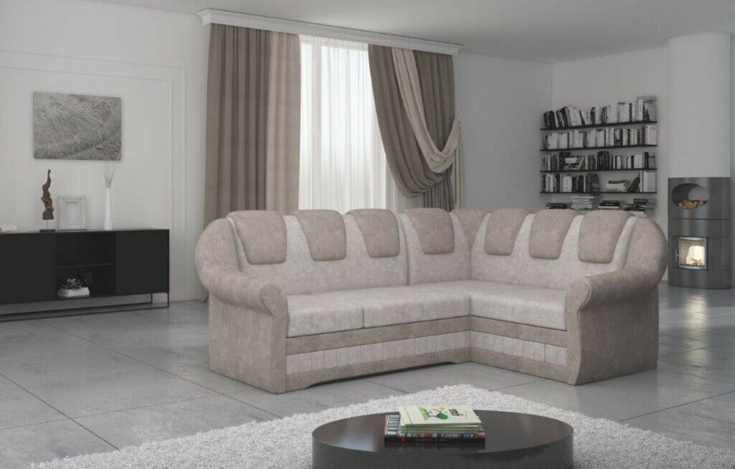 Ecksofa, Schlafsofa Sofa Bettfunktion JVmoebel Couch Beige/Dunkelbeige Design Ecksofa