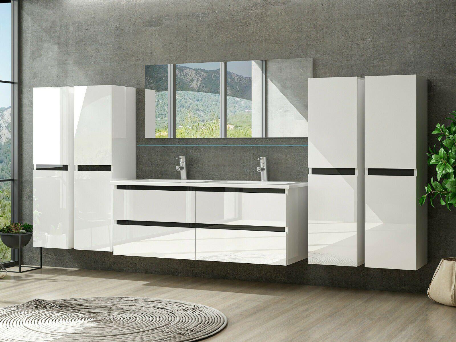 Homeline Badmöbel-Set 120 cm Doppelwaschtisch Hochglanz günstig online kaufen
