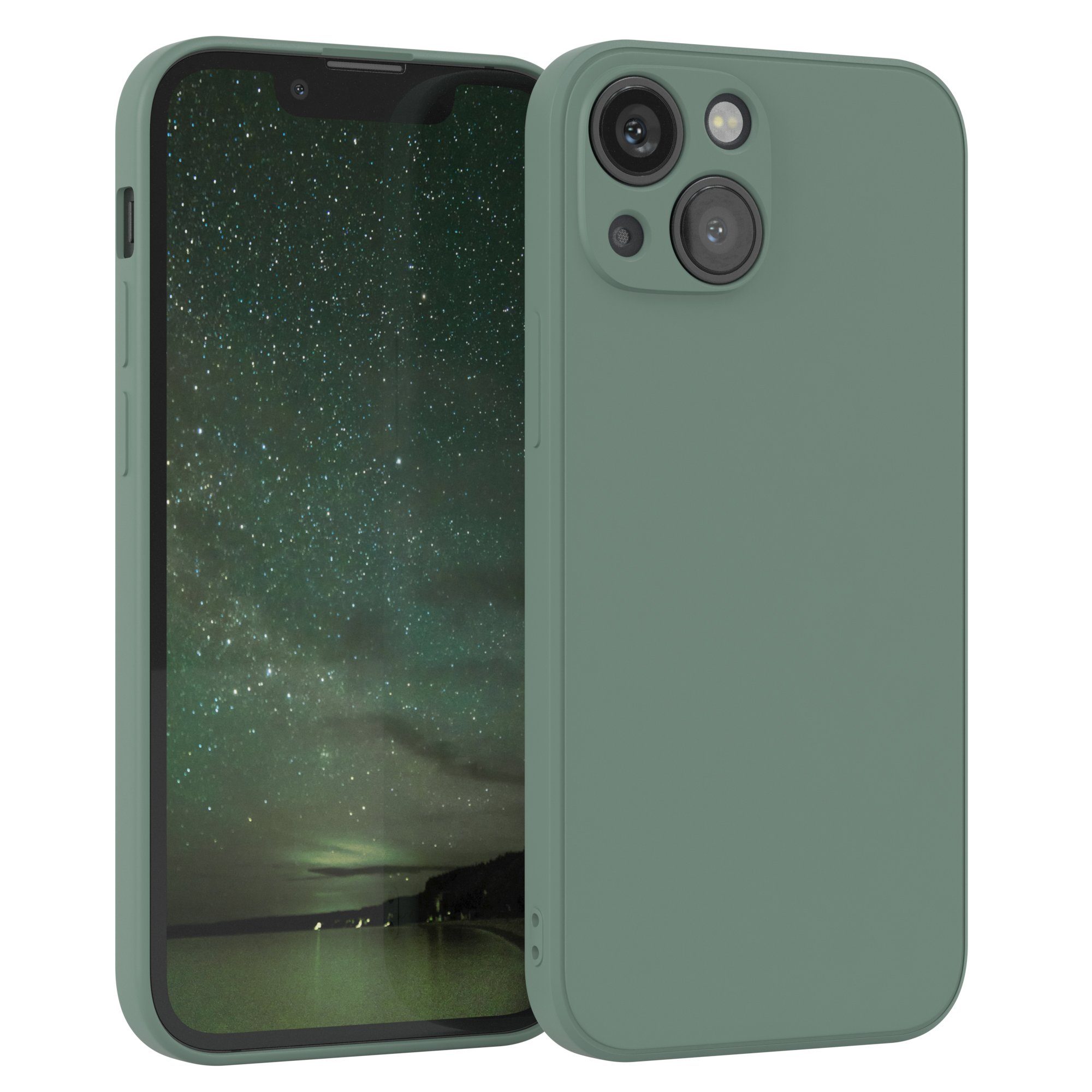 EAZY CASE Handyhülle für Apple iPhone 13 Mini Hülle Silikon 5,4 Zoll, Schutzhülle mit Kameraschutz stoßfest telefonhülle Matt Dunkelgrün