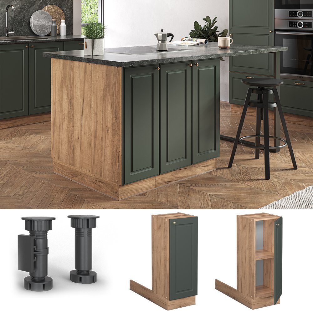 Vicco Unterschrank Fame-Line, Grün-Gold Landhaus/Eiche, 30 cm ohne Arbeitsp günstig online kaufen